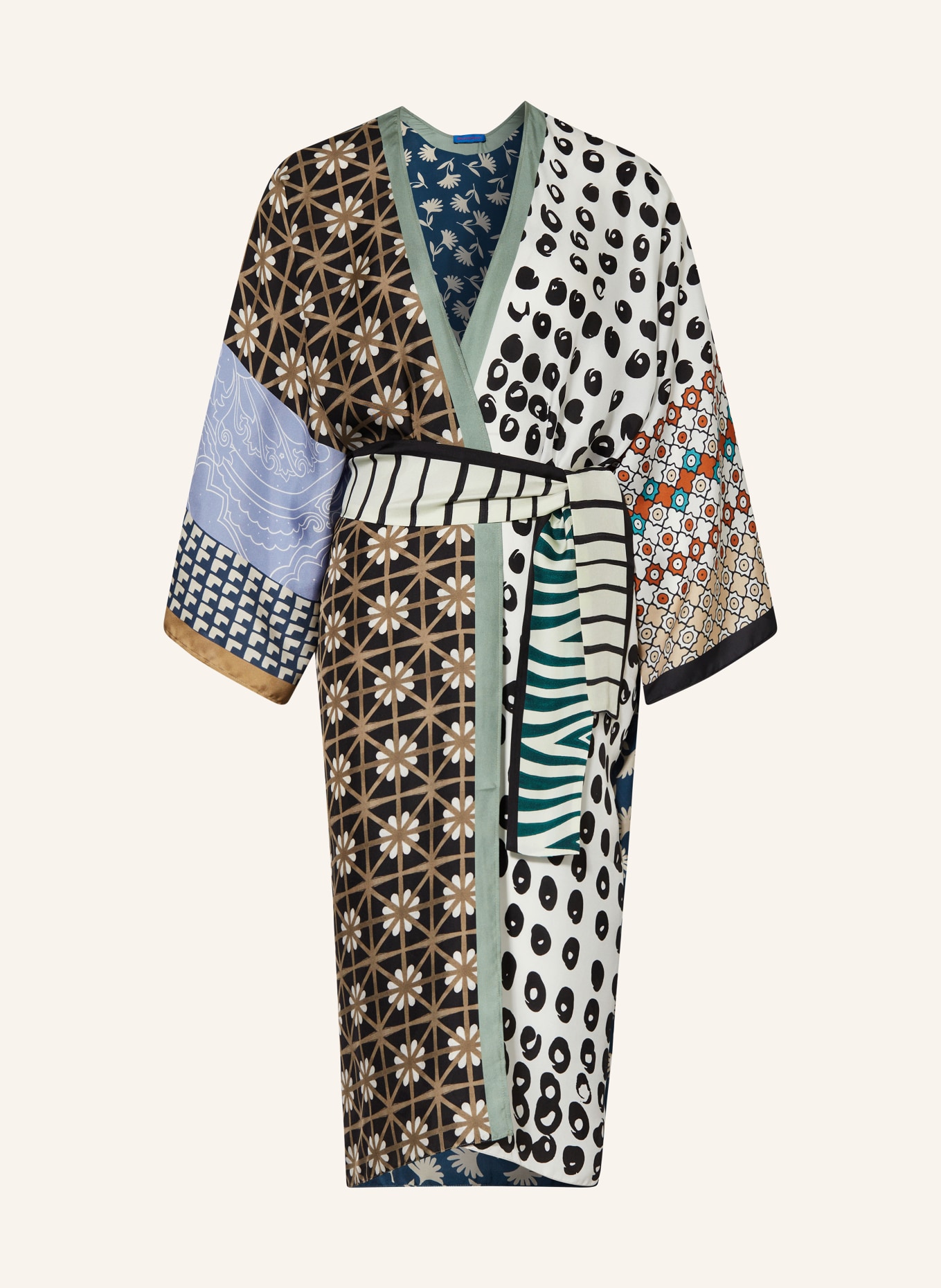 Barbieri Silk kimono with 3/4 sleeves, Color: BLUE/ WHITE/ BLACK (Image 1)