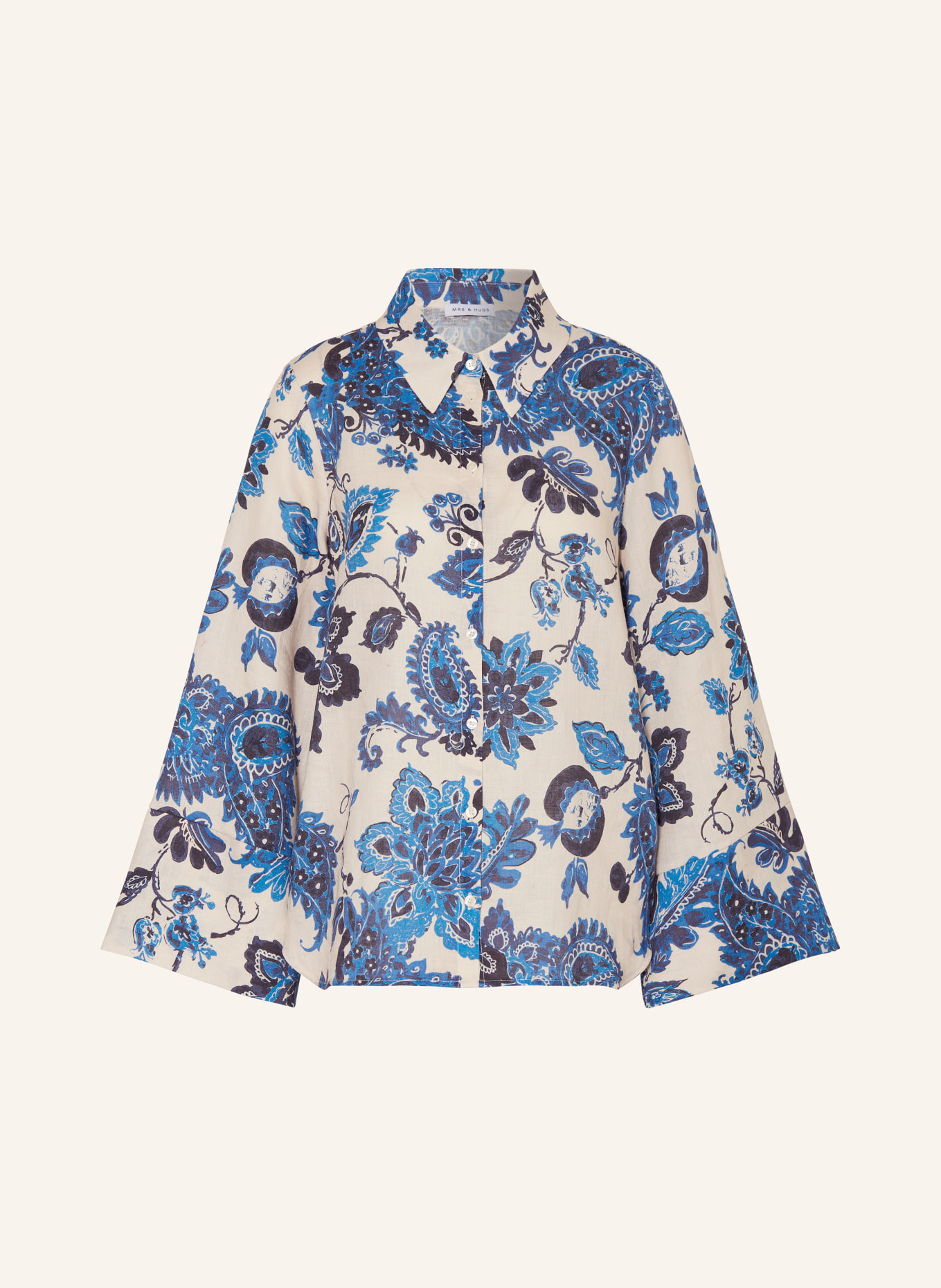 MRS & HUGS Shirt blouse made of linen, Color: CREAM/ BLUE/ DARK BLUE (Image 1)