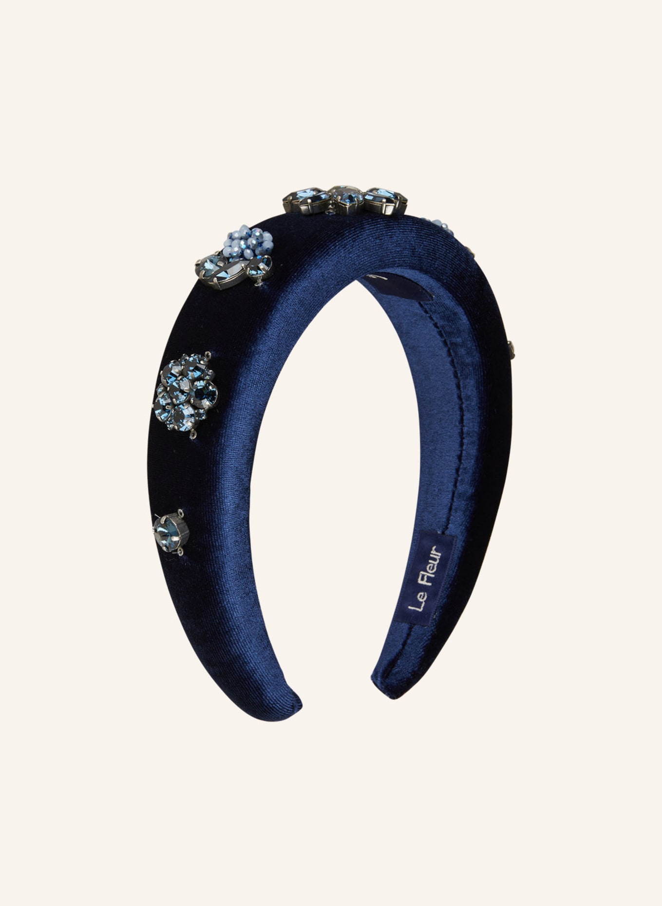 Seenberg Velvet hairband with decorative gems, Color: DARK BLUE (Image 2)