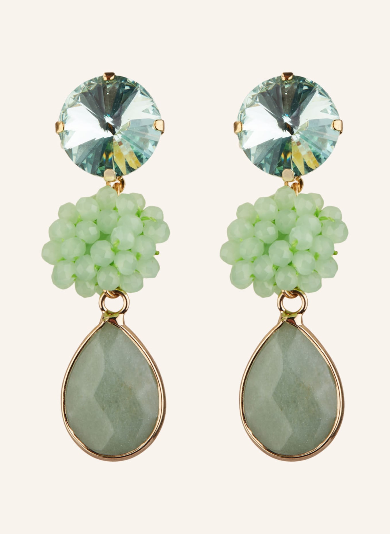 Seenberg Dangle earrings, Color: LIGHT GREEN/ GOLD (Image 1)