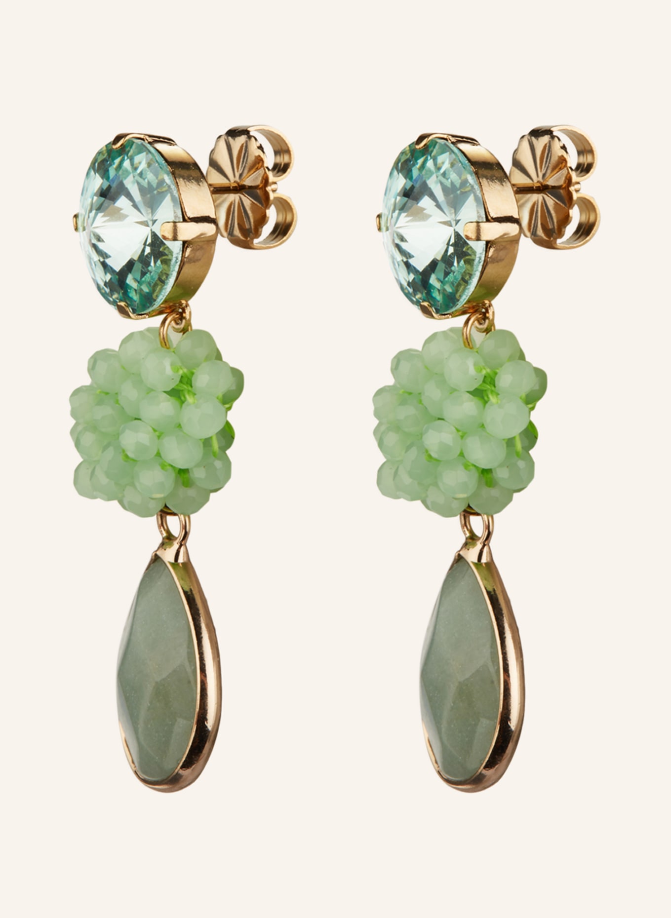 Seenberg Dangle earrings, Color: LIGHT GREEN/ GOLD (Image 2)