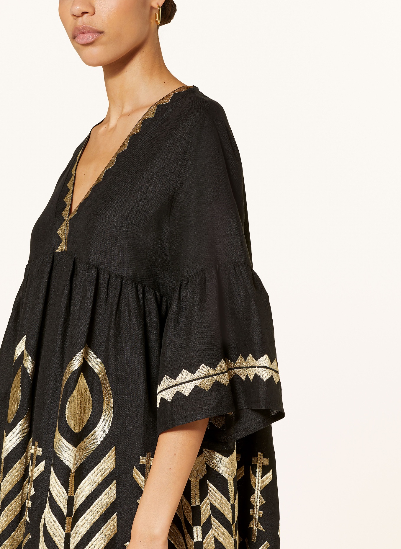 Greek Archaic Kori Beach dress FEATHER in linen with 3 4 sleeves