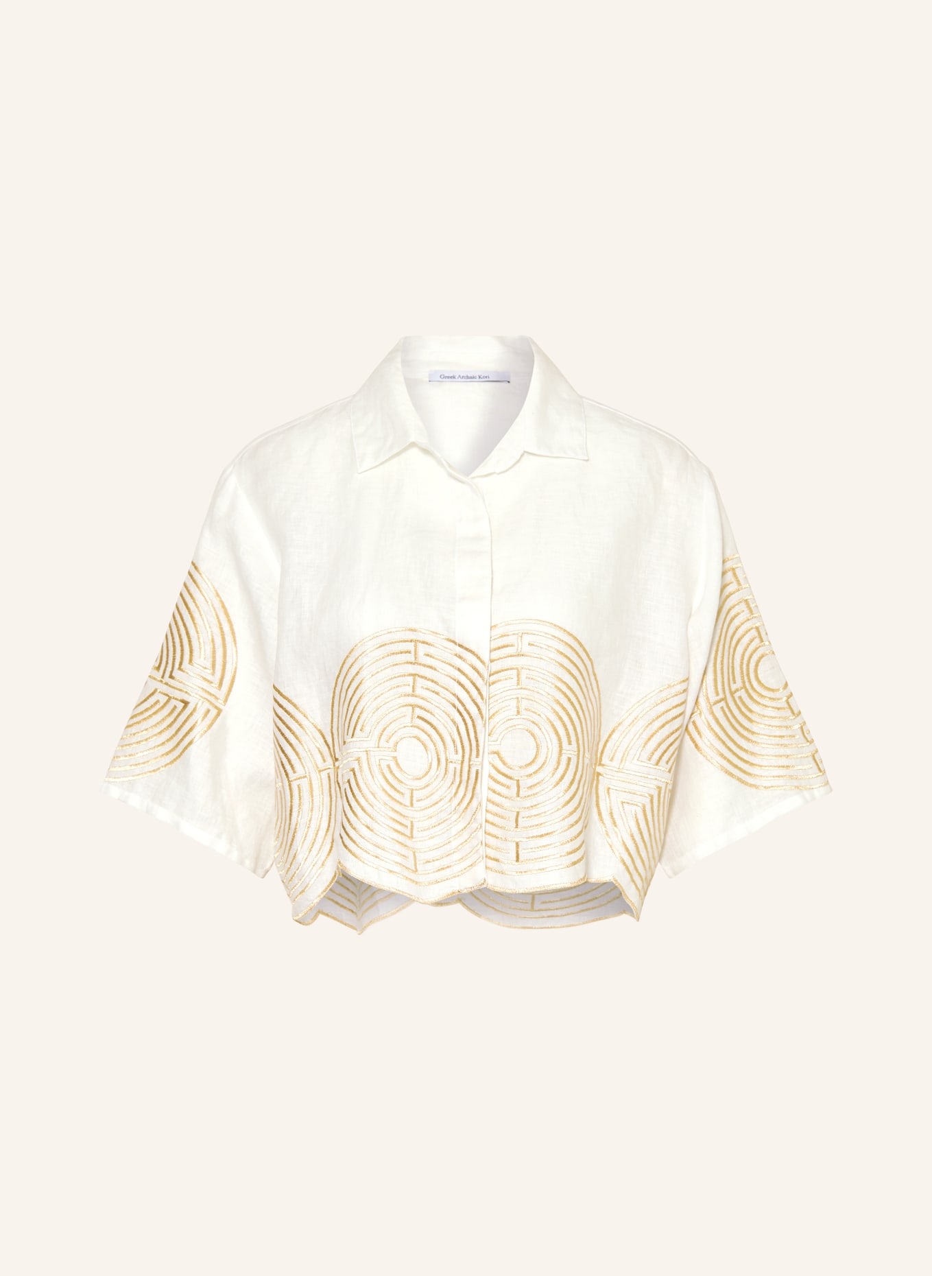 Greek Archaic Kori Shirt blouse LABYRINTH in linen, Color: WHITE/ GOLD (Image 1)