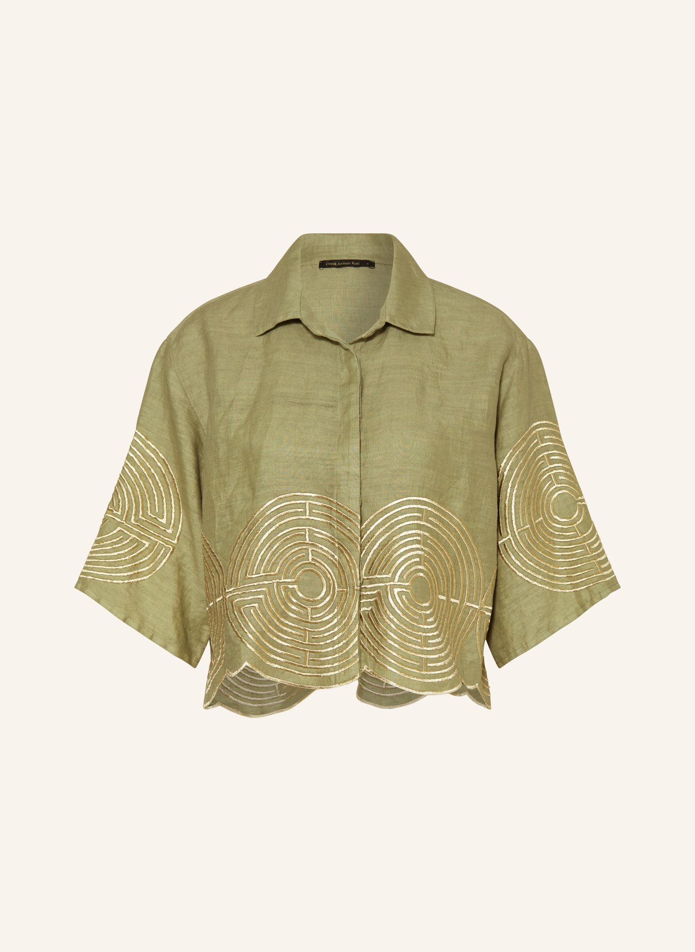 Greek Archaic Kori Shirt blouse LABYRINTH in linen, Color: LIGHT GREEN/ GOLD (Image 1)