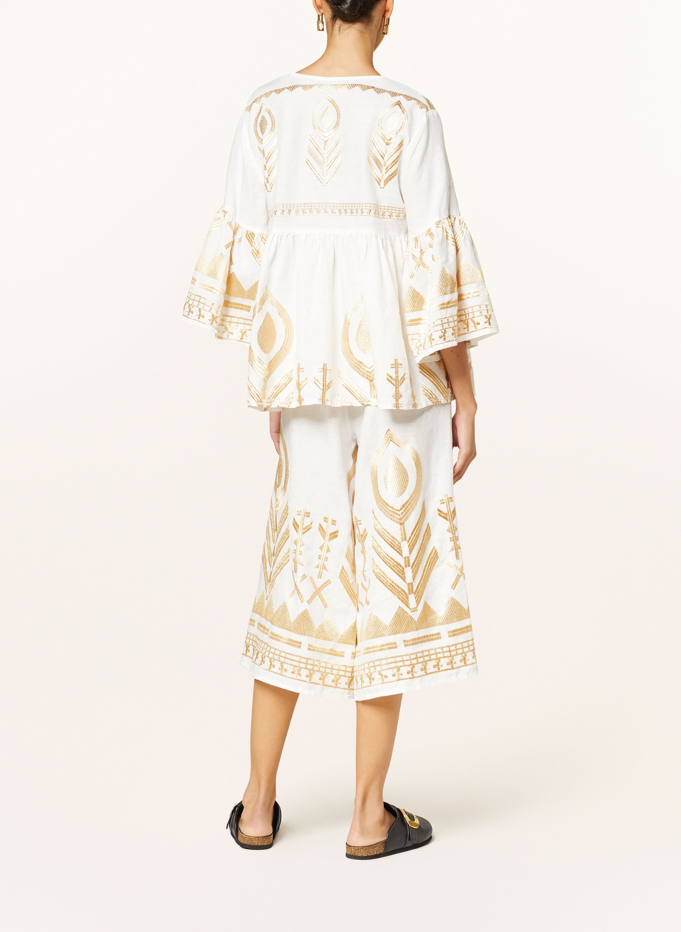 Greek Archaic Kori Linen culottes FEATHER, Color: WHITE/ GOLD (Image 3)