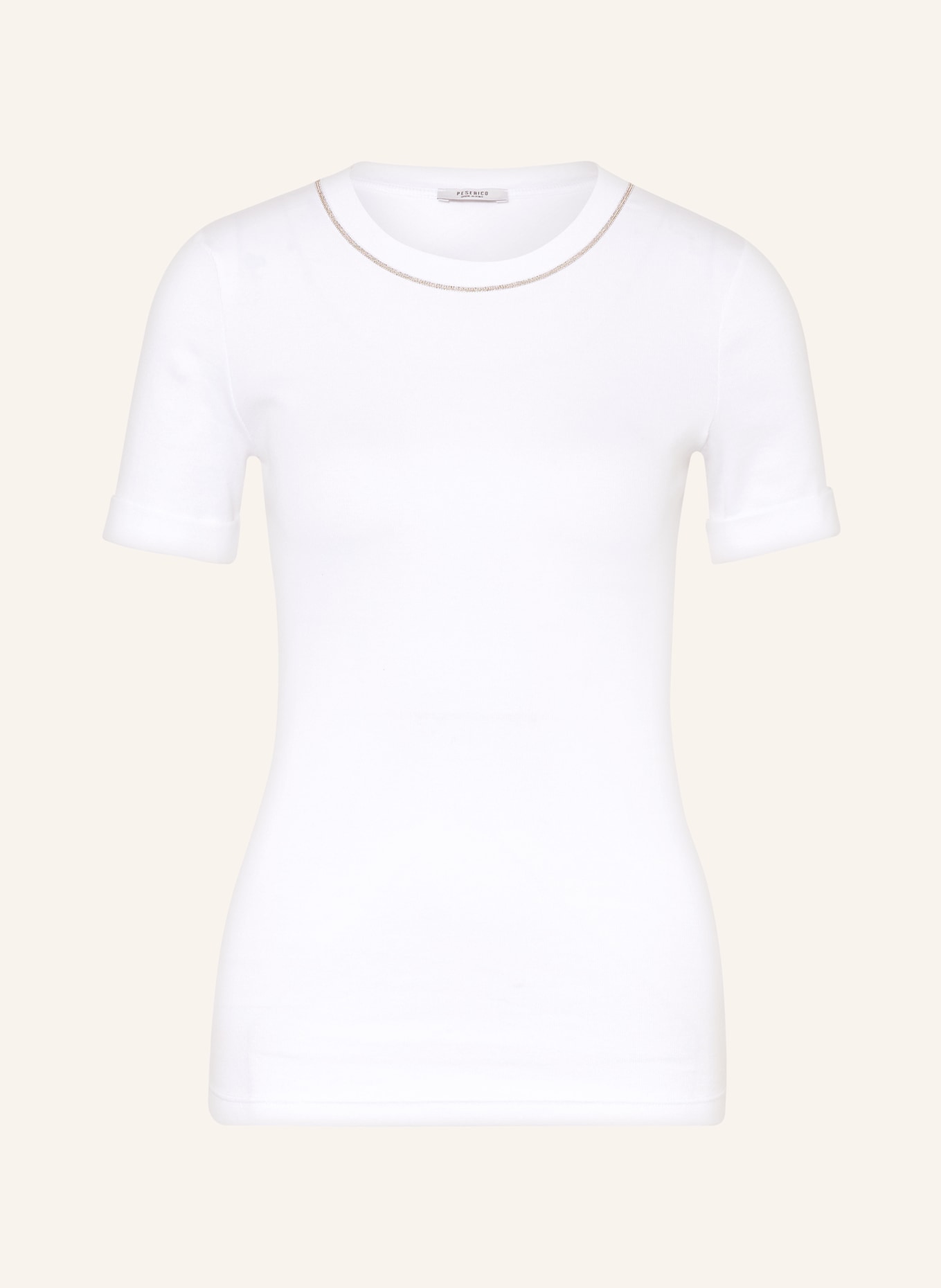 PESERICO T-shirt z obszyciem ozdobnymi kamykami, Kolor: BIAŁY (Obrazek 1)
