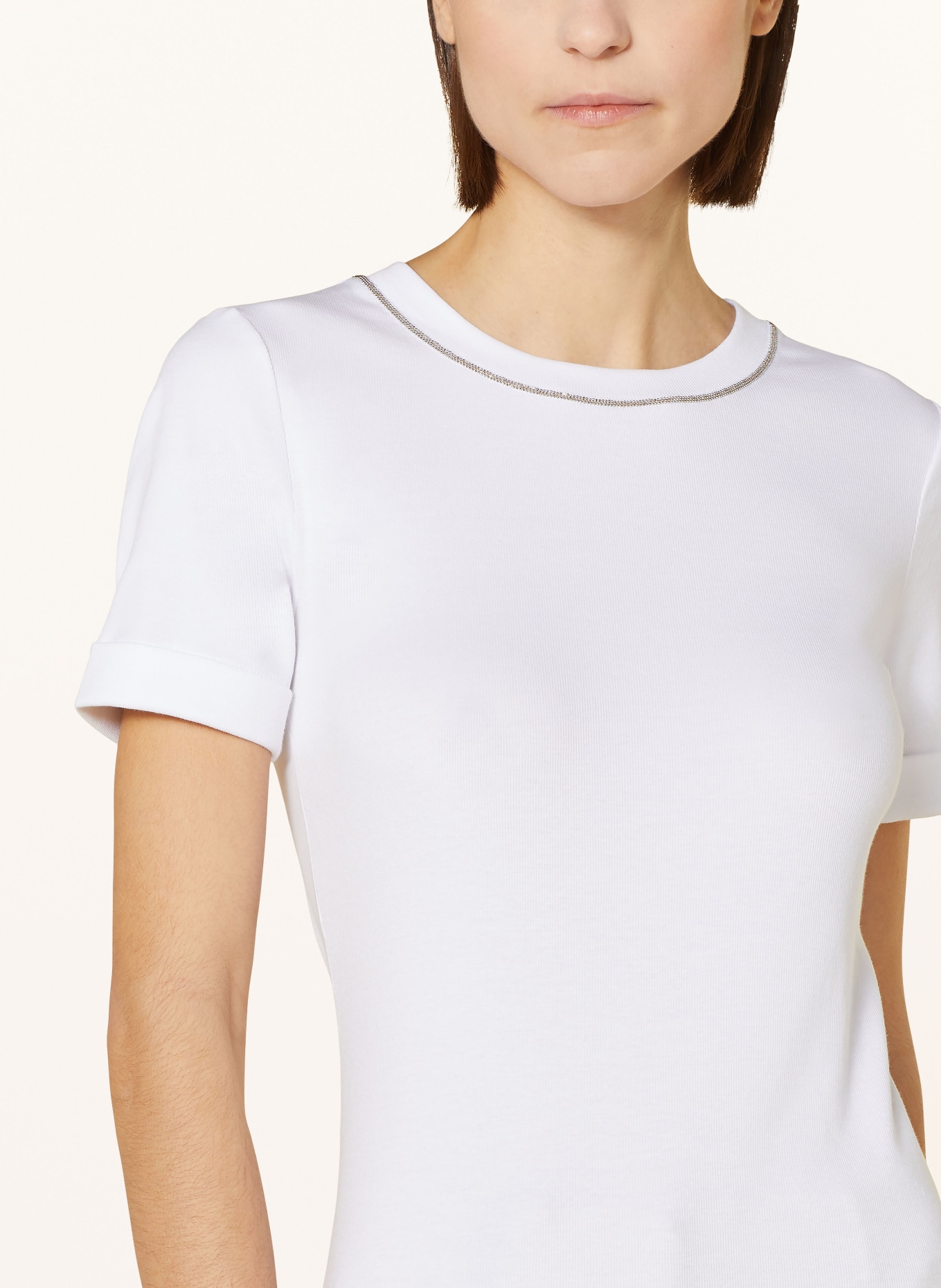 PESERICO T-shirt z obszyciem ozdobnymi kamykami, Kolor: BIAŁY (Obrazek 4)