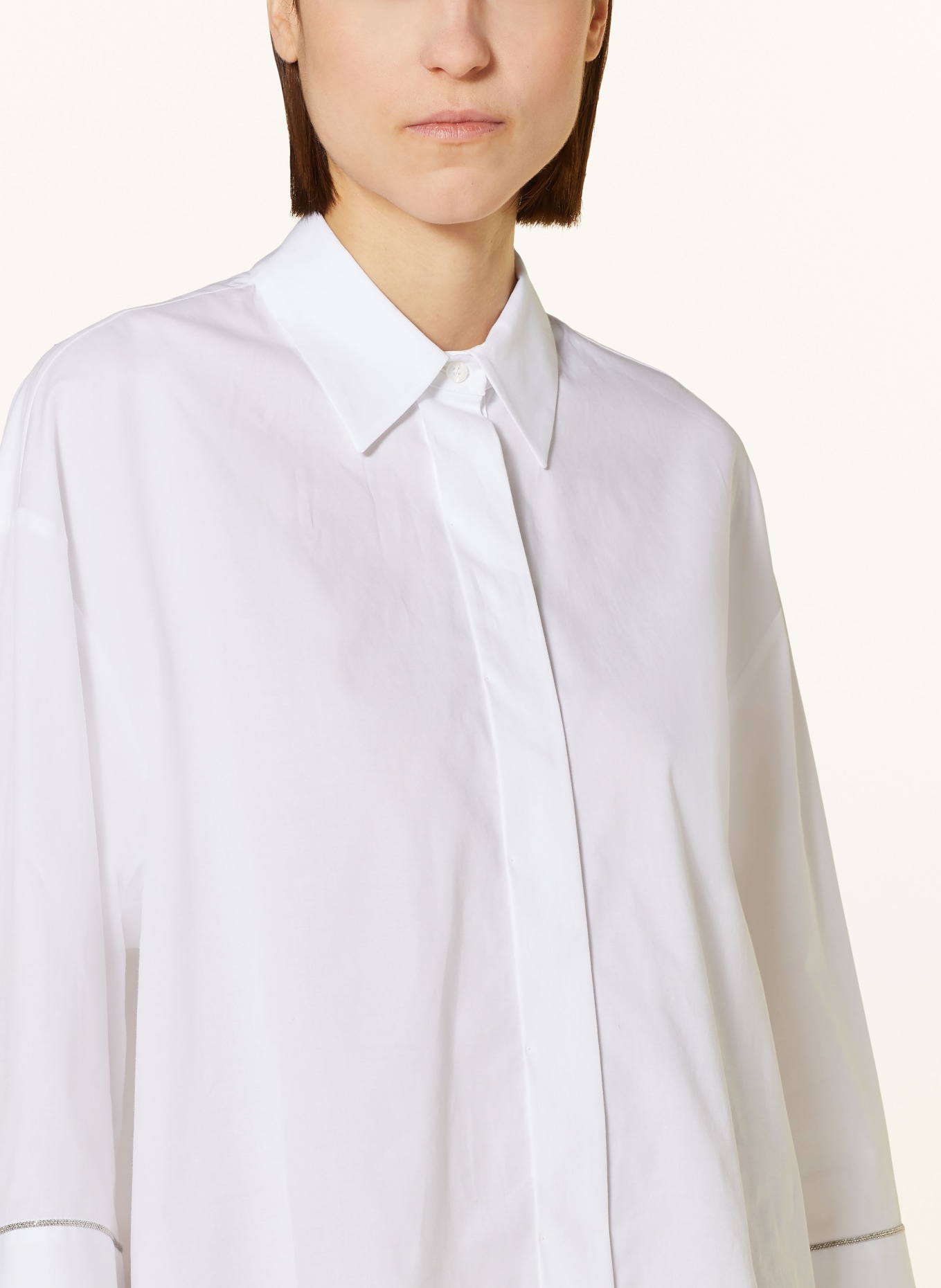 PESERICO Shirt blouse with 3/4 sleeves and decorative gems, Color: WHITE (Image 4)