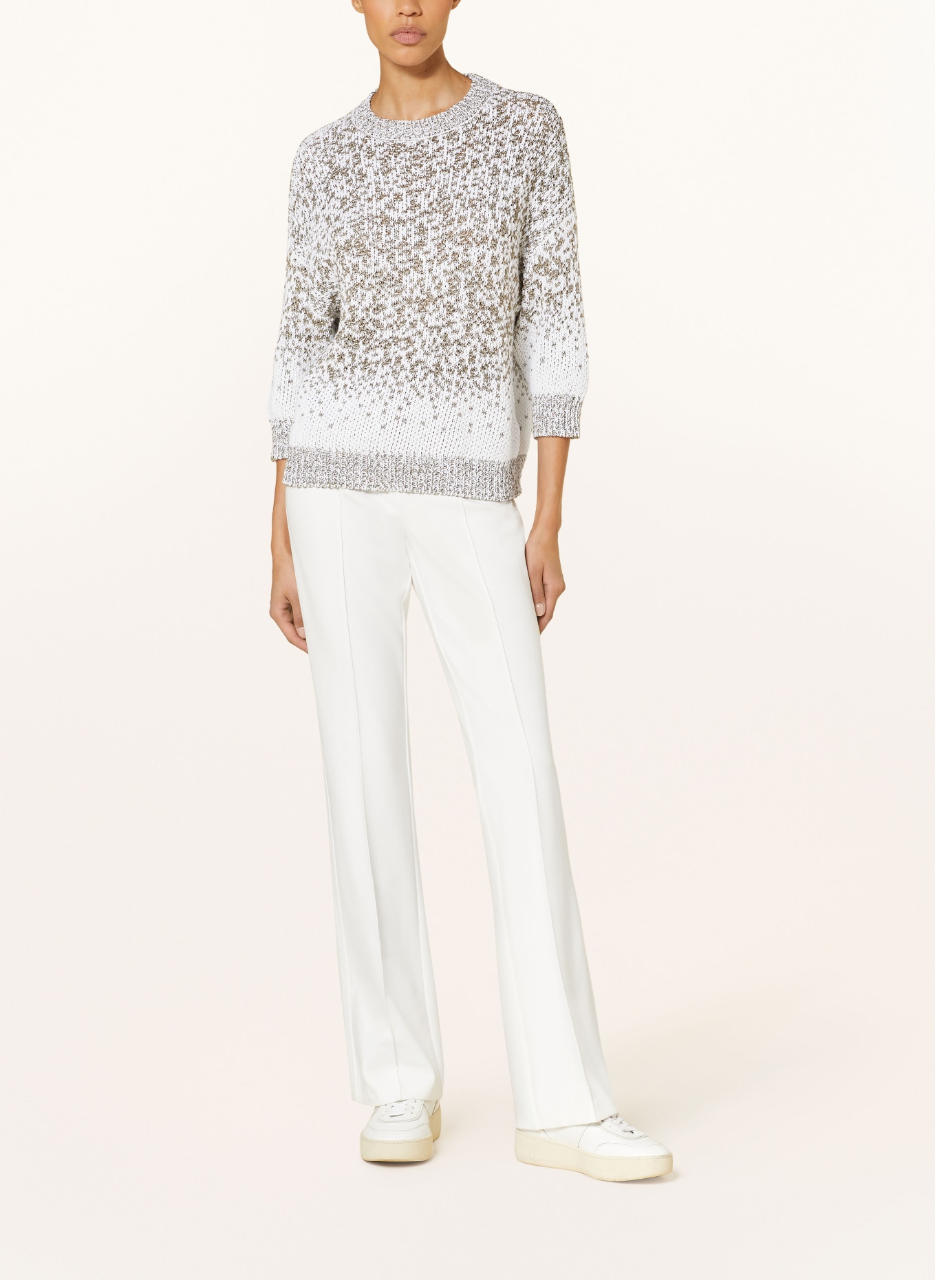 PESERICO Sweater with 3/4 sleeve and sequins, Color: WHITE/ GREEN (Image 2)