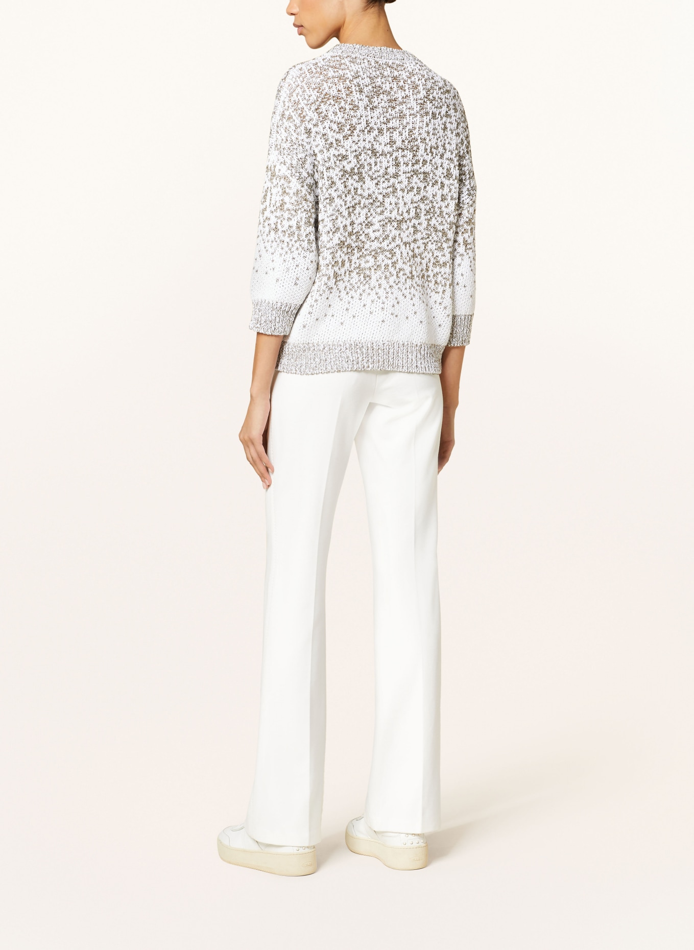 PESERICO Sweater with 3/4 sleeve and sequins, Color: WHITE/ GREEN (Image 3)
