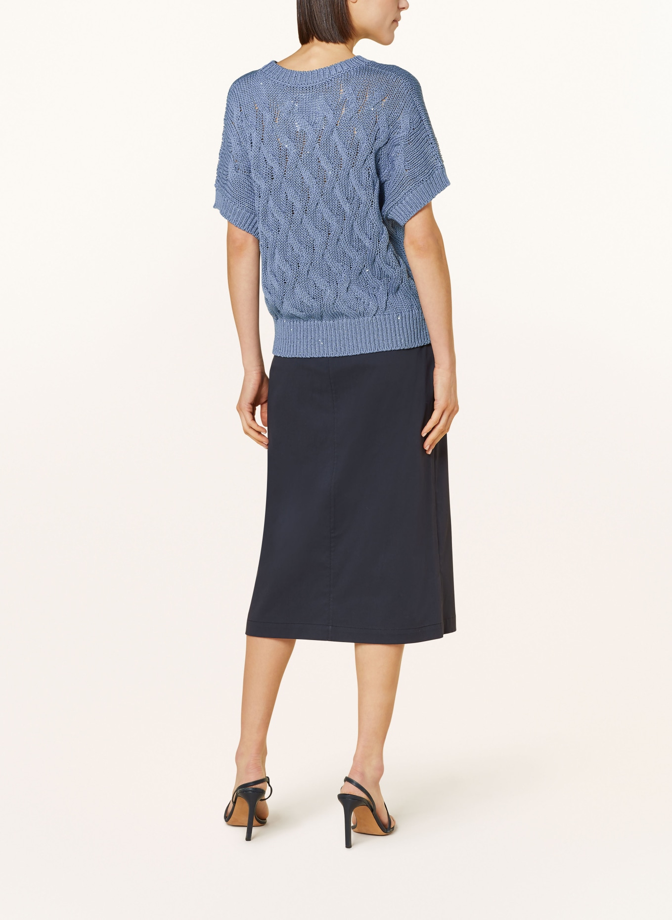 PESERICO Knit shirt with sequins, Color: BLUE/ SILVER (Image 3)