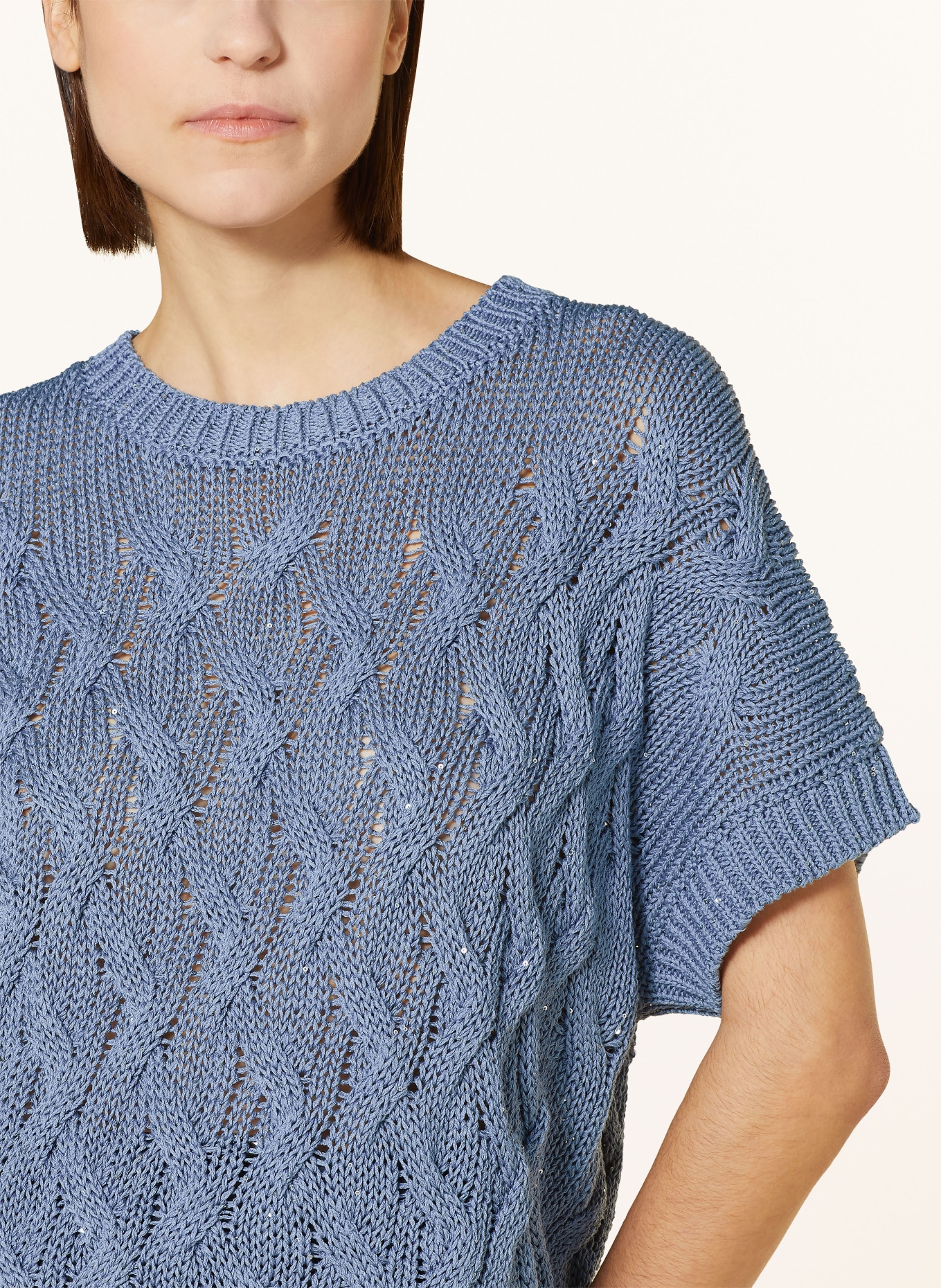 PESERICO Knit shirt with sequins, Color: BLUE/ SILVER (Image 4)