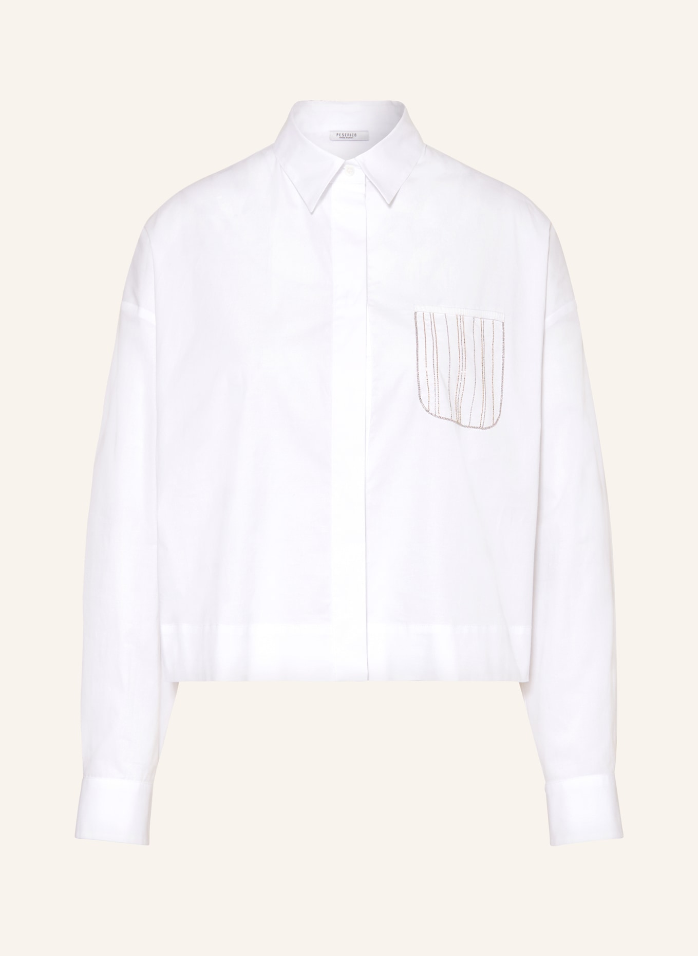 PESERICO Cropped shirt blouse with decorative gems, Color: WHITE (Image 1)