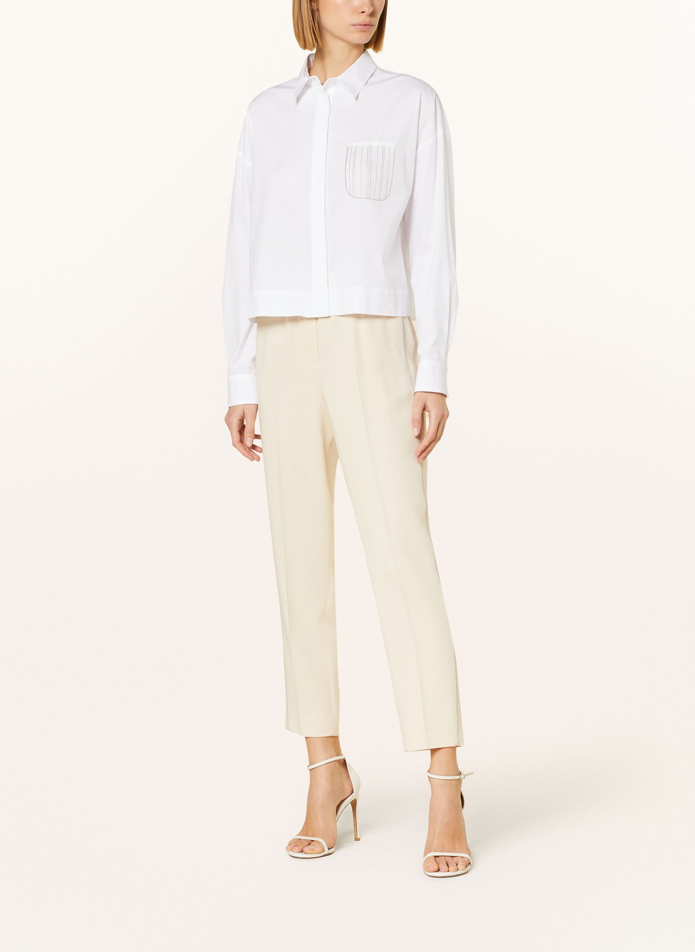 PESERICO Cropped shirt blouse with decorative gems, Color: WHITE (Image 2)