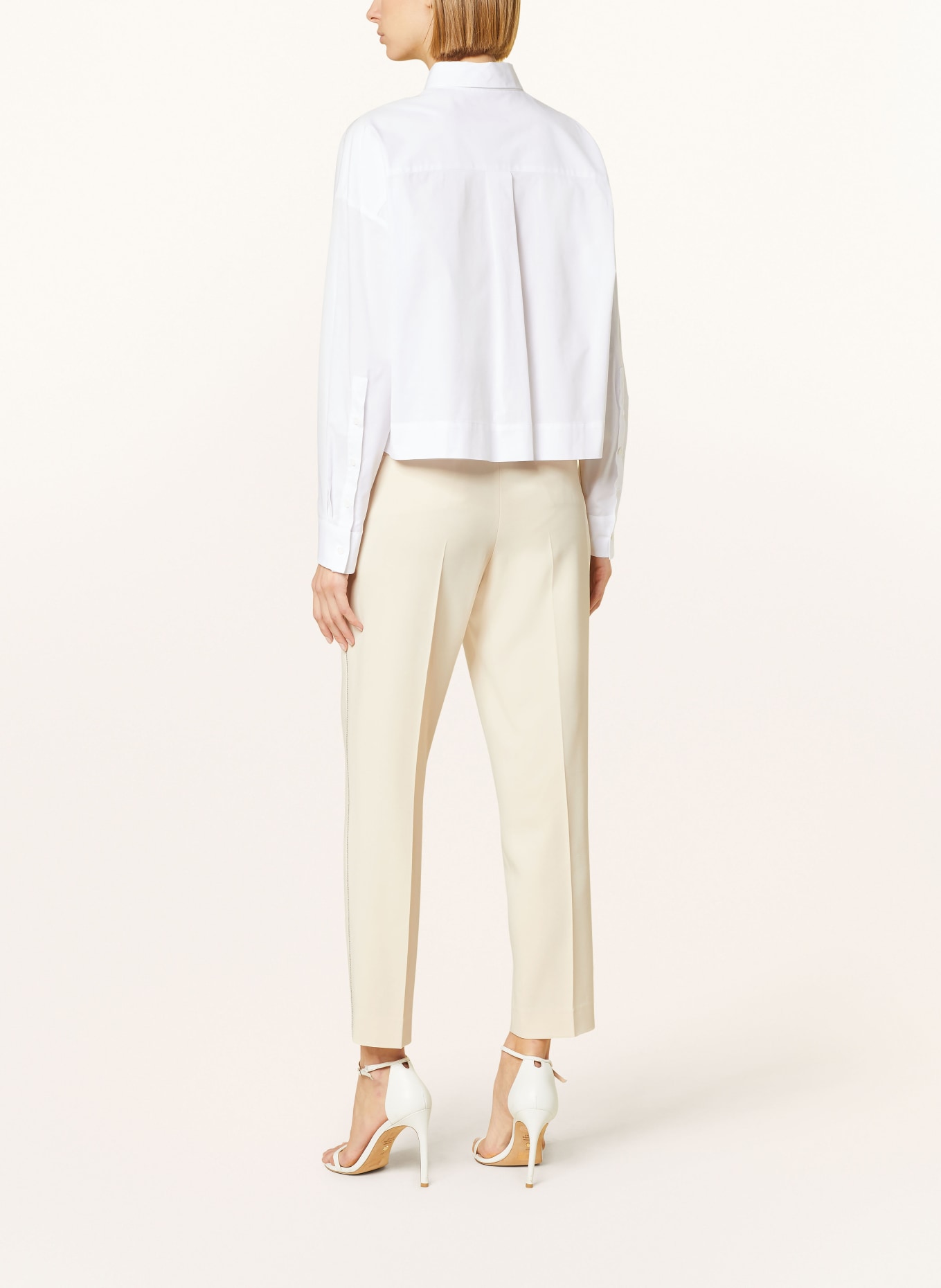 PESERICO Cropped shirt blouse with decorative gems, Color: WHITE (Image 3)