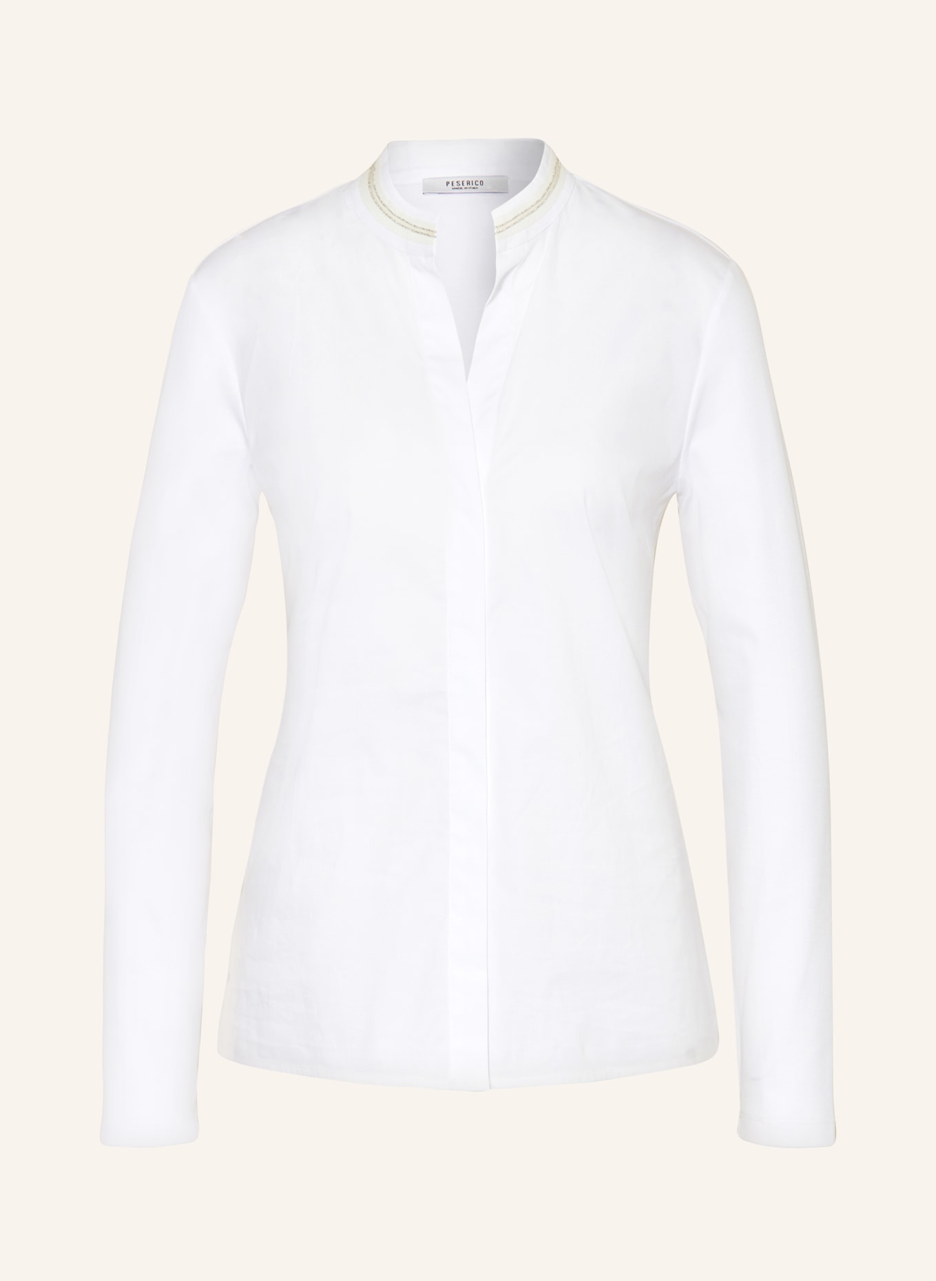 PESERICO Blouse in mixed materials with decorative gems, Color: WHITE (Image 1)