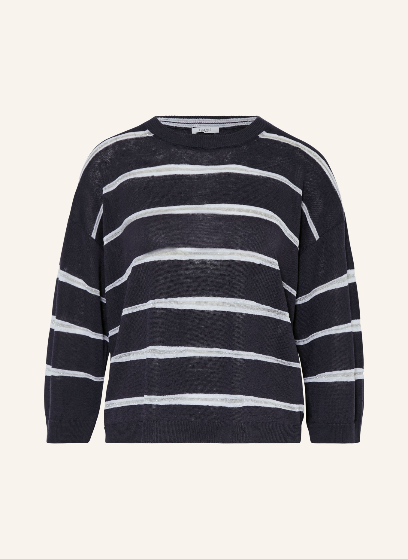 PESERICO Sweaters with 3/4 sleeves and linen, Color: DARK BLUE/ WHITE/ SILVER (Image 1)