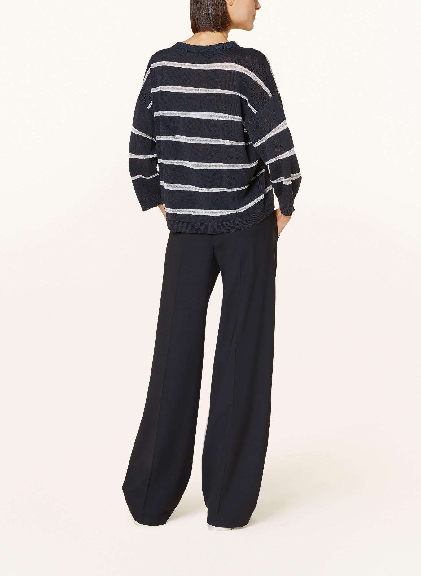 PESERICO Sweaters with 3/4 sleeves and linen, Color: DARK BLUE/ WHITE/ SILVER (Image 3)