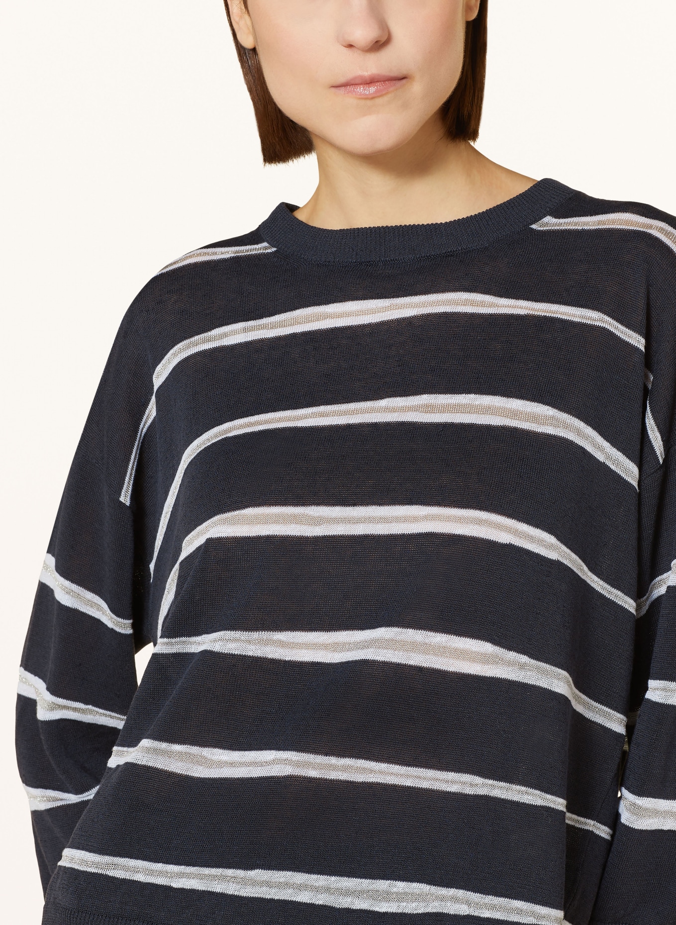 PESERICO Sweaters with 3/4 sleeves and linen, Color: DARK BLUE/ WHITE/ SILVER (Image 4)