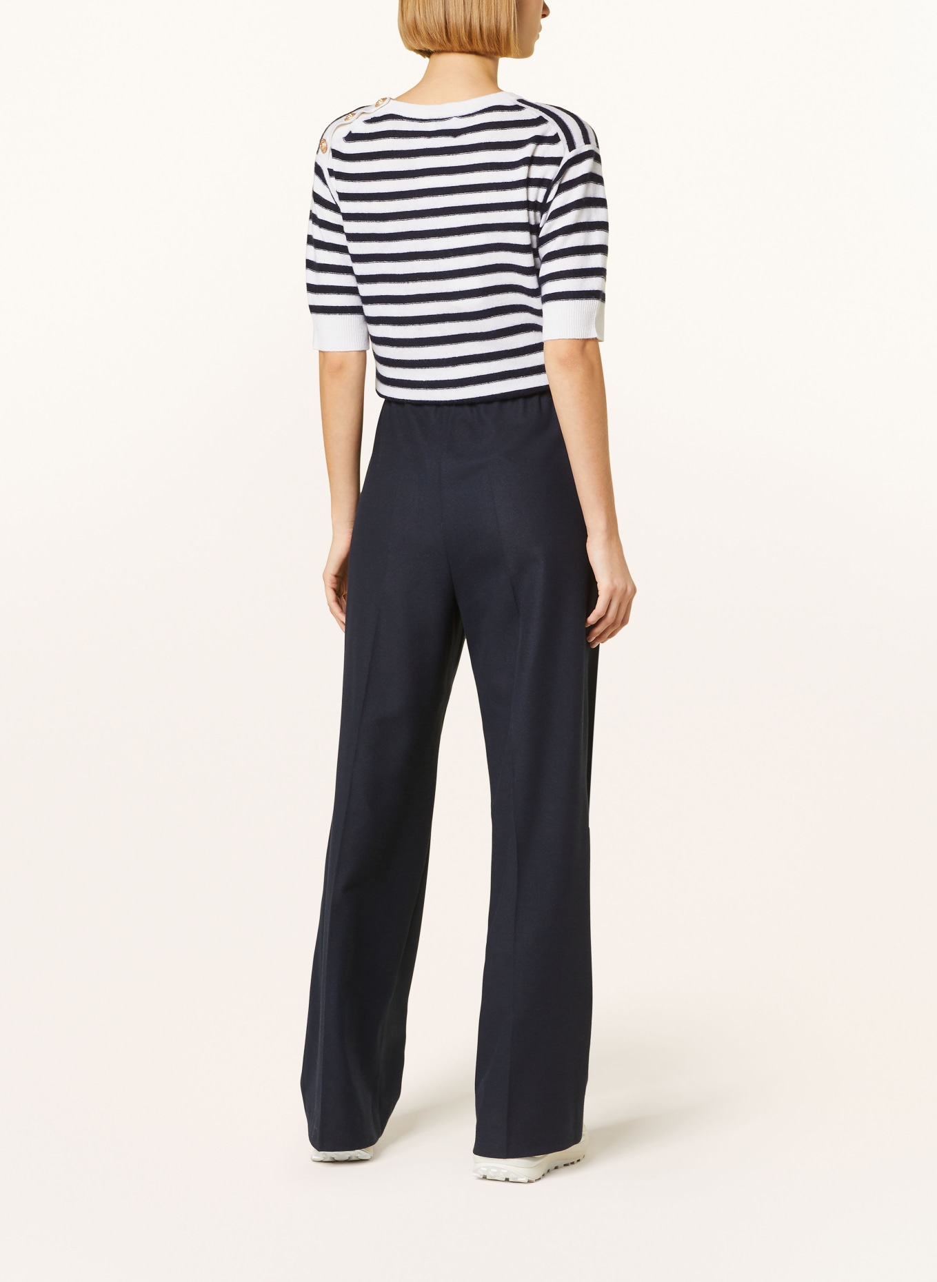 ALLUDE Knit shirt with cashmere, Color: CREAM/ DARK BLUE (Image 3)