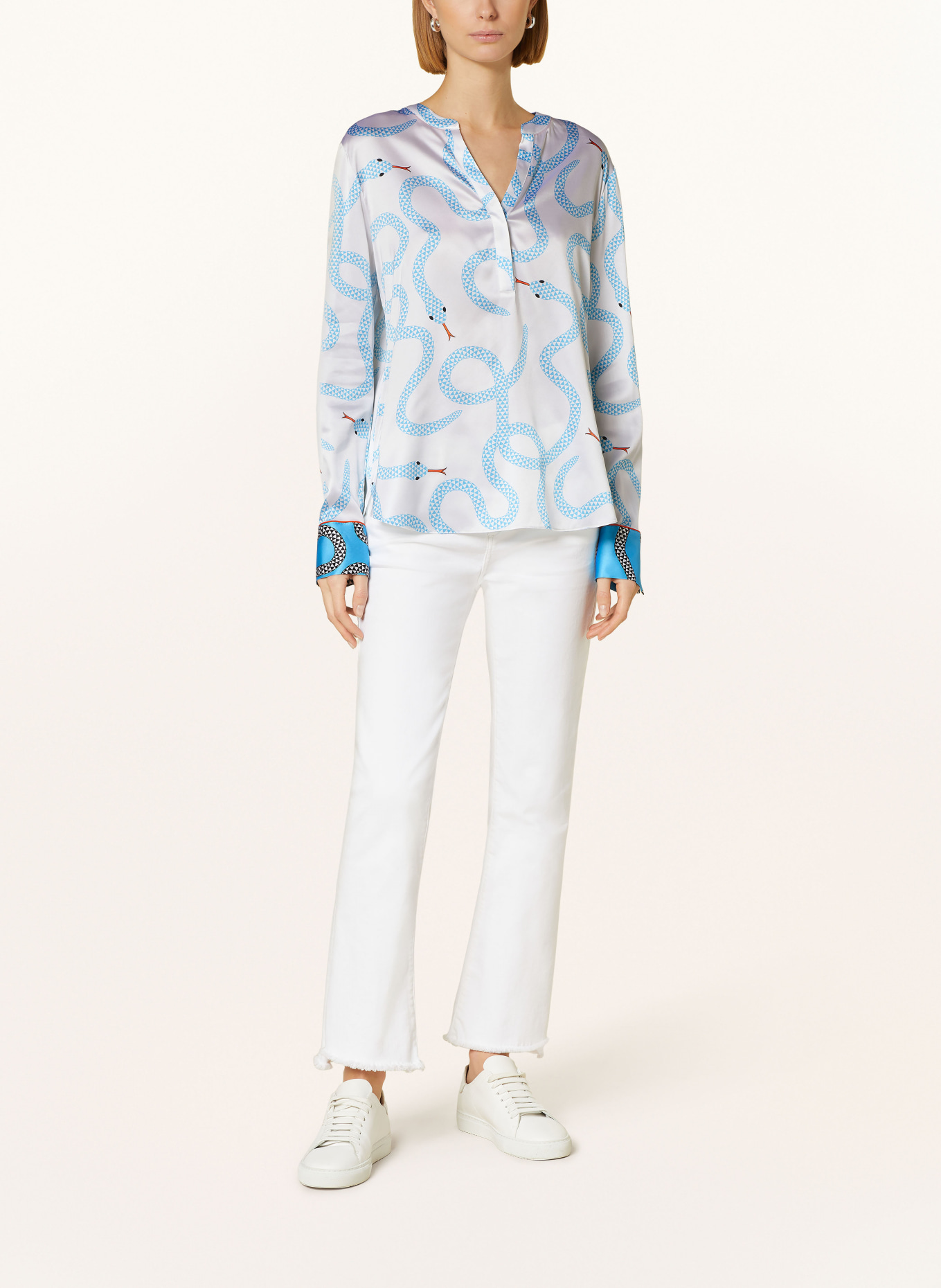 HERZEN'S ANGELEGENHEIT Shirt blouse in silk, Color: WHITE/ LIGHT BLUE/ ORANGE (Image 2)