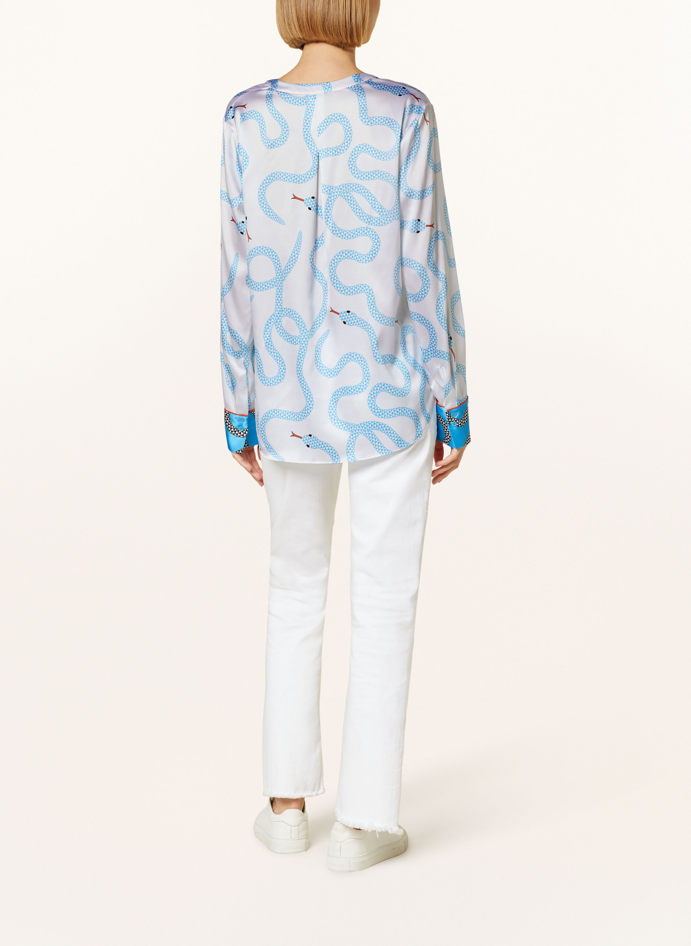 HERZEN'S ANGELEGENHEIT Shirt blouse in silk, Color: WHITE/ LIGHT BLUE/ ORANGE (Image 3)