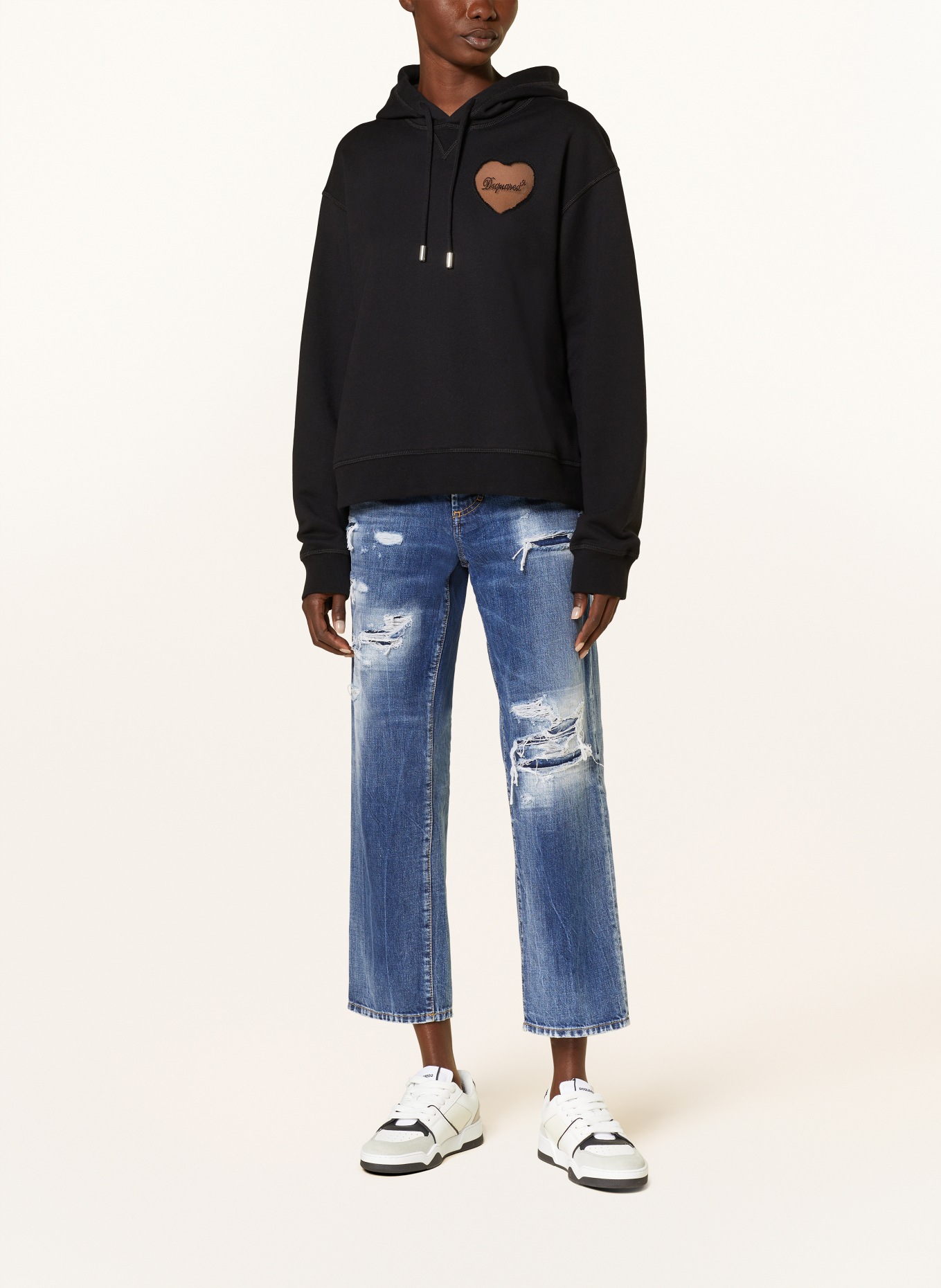 DSQUARED2 Hoodie with decorative gems, Color: BLACK (Image 2)
