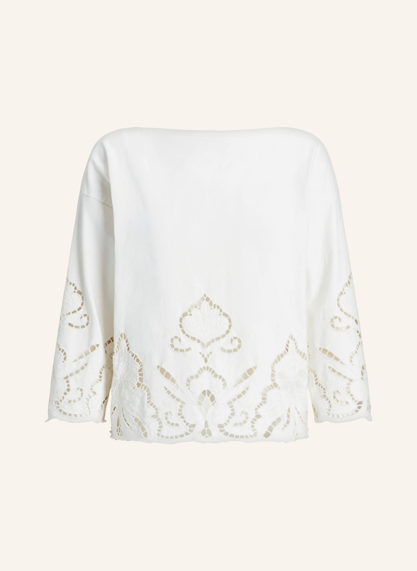 POLO RALPH LAUREN Shirt blouse with broderie anglaise and 3/4 sleeves, Color: WHITE (Image 1)