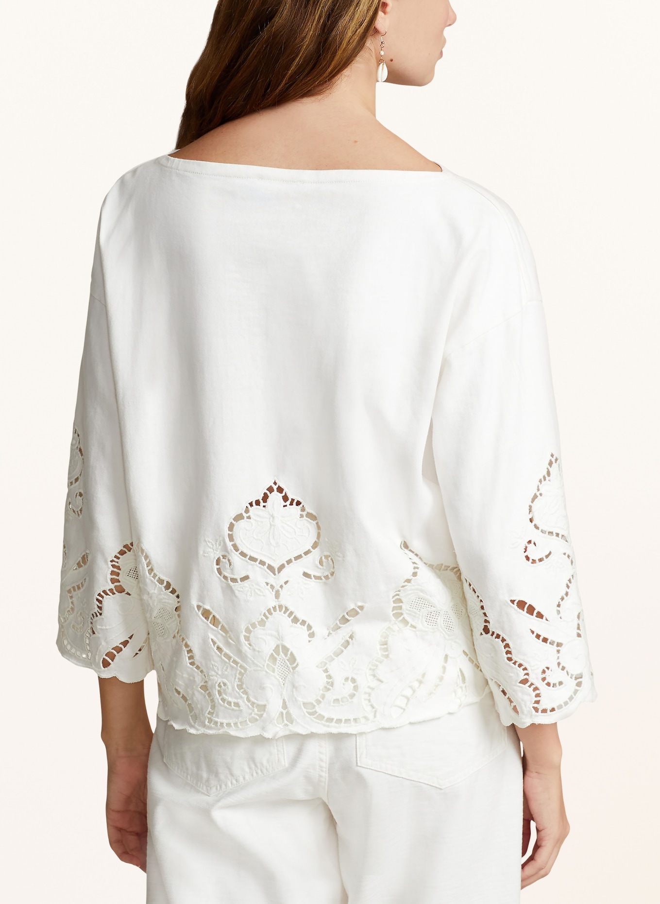 POLO RALPH LAUREN Shirt blouse with broderie anglaise and 3/4 sleeves, Color: WHITE (Image 3)