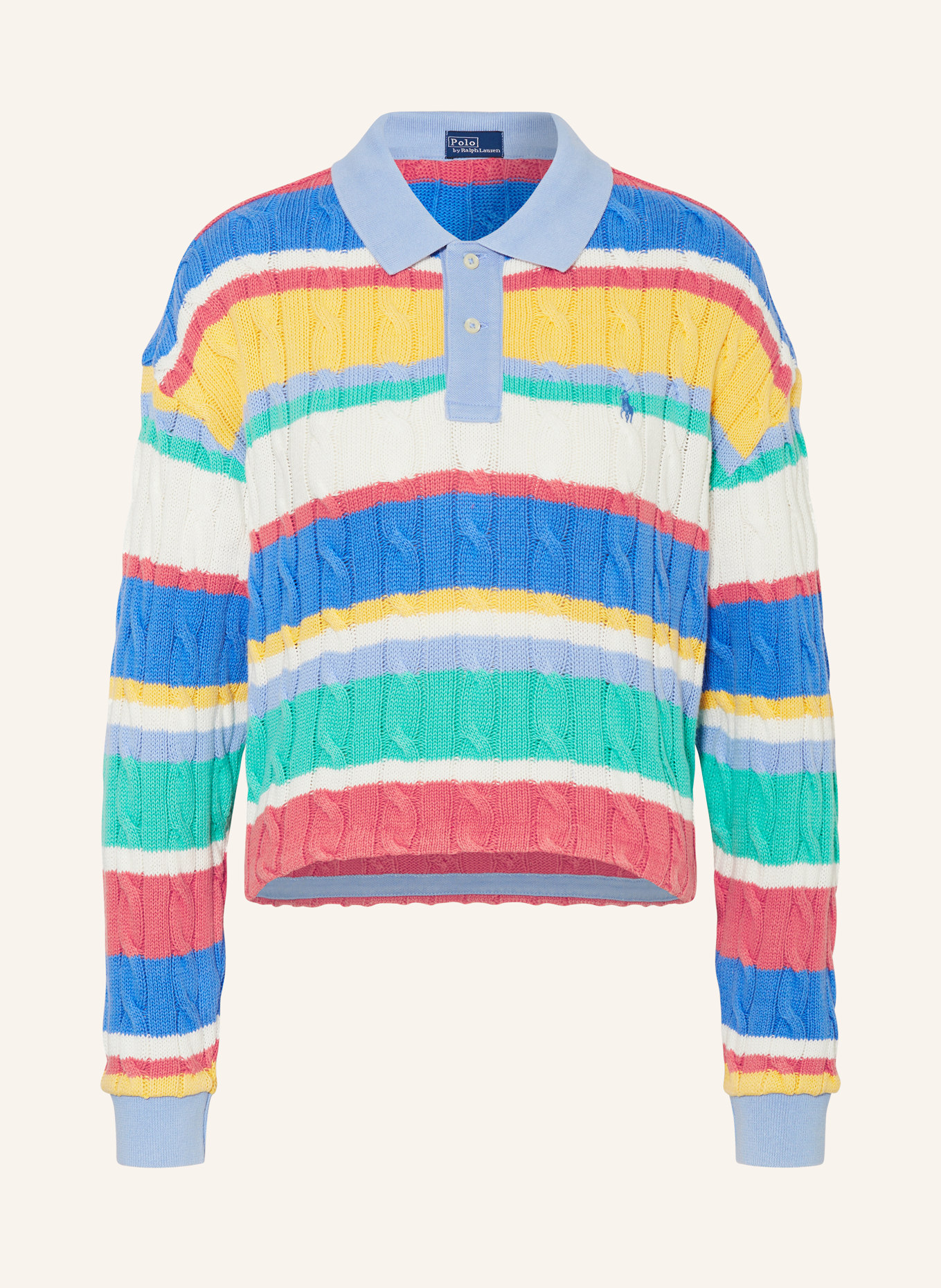 POLO RALPH LAUREN Strick-Poloshirt, Farbe: WEISS/ DUNKELGELB/ BLAU (Bild 1)