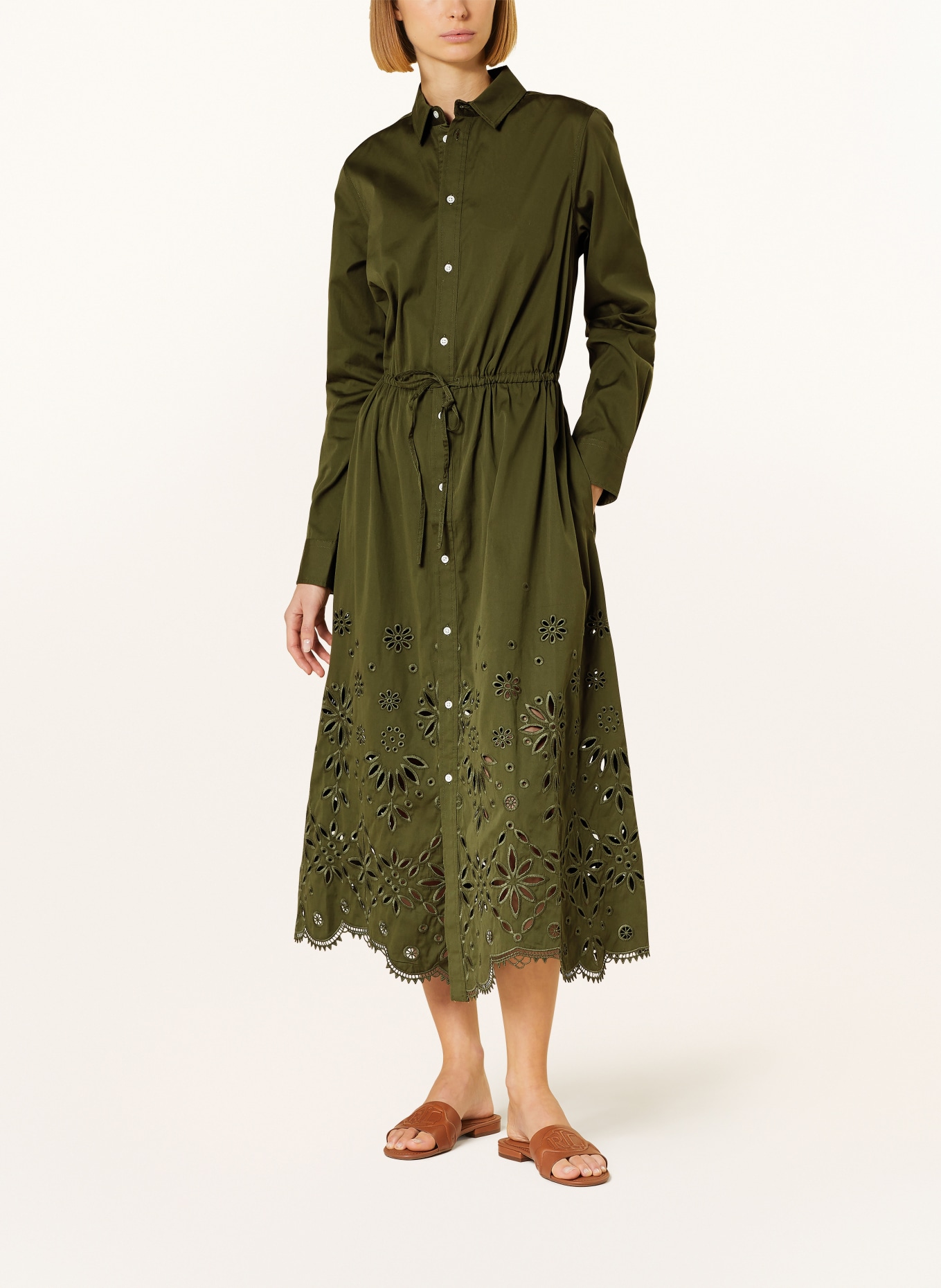 POLO RALPH LAUREN Košilové šaty s děrovanou krajkou, Barva: OLIVOVÁ (Obrázek 2)