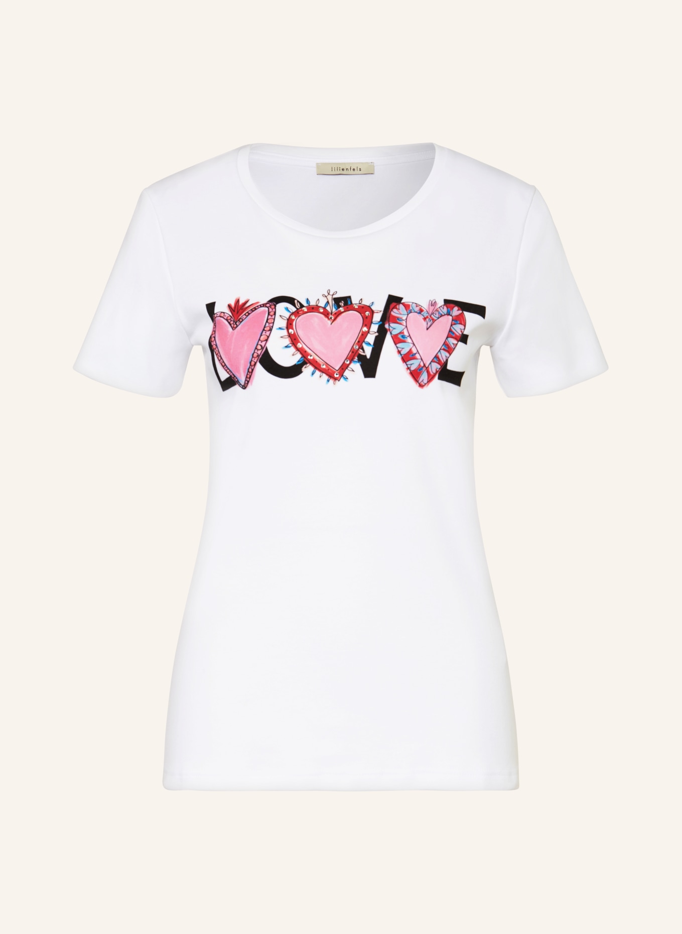 lilienfels T-shirt z obszyciem ozdobnymi kamykami, Kolor: BIAŁY/ RÓŻOWY (Obrazek 1)