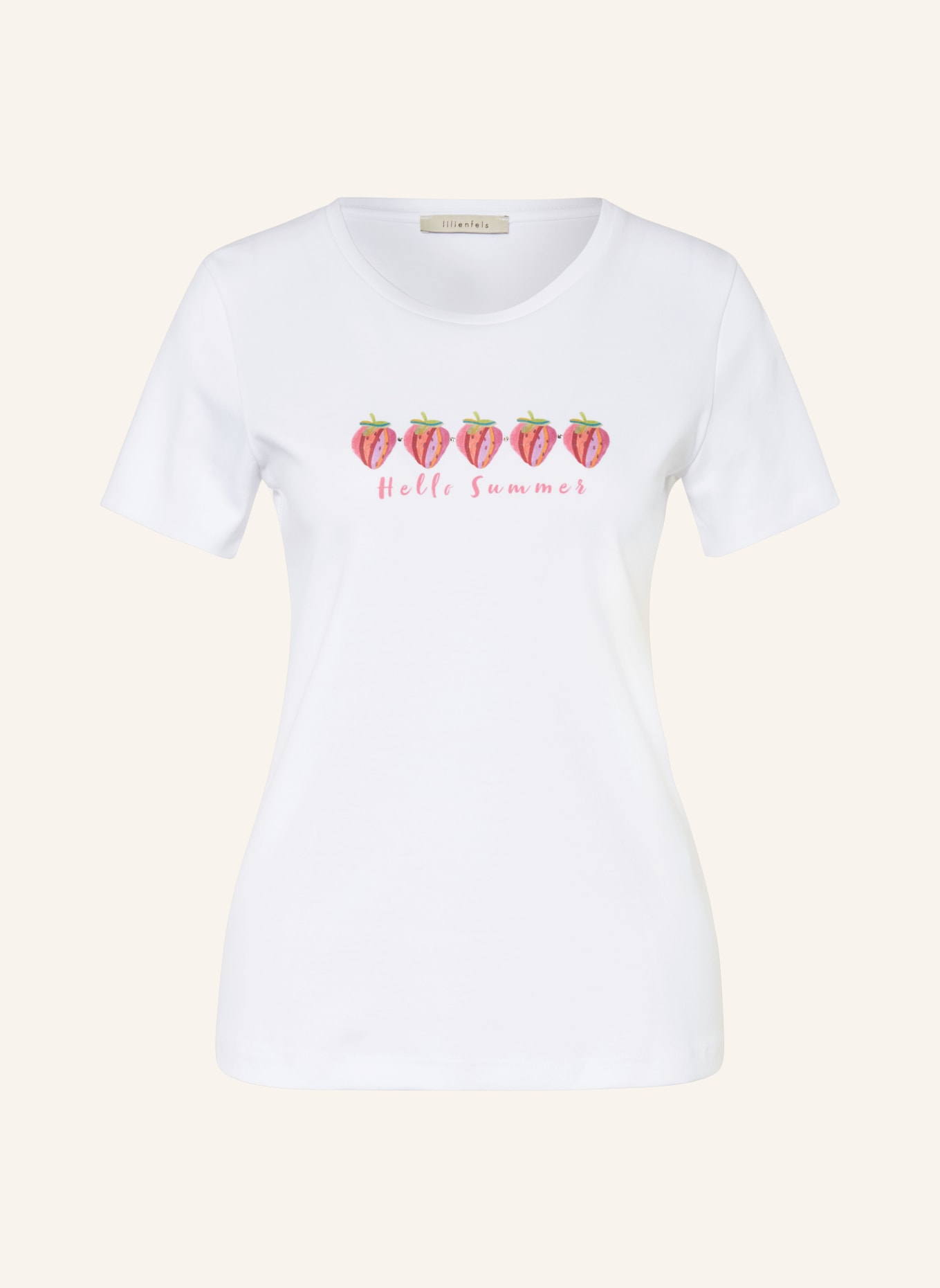 lilienfels T-shirt z obszyciem ozdobnymi kamykami, Kolor: BIAŁY/ BLADORÓŻOWY/ POMARAŃCZOWY (Obrazek 1)