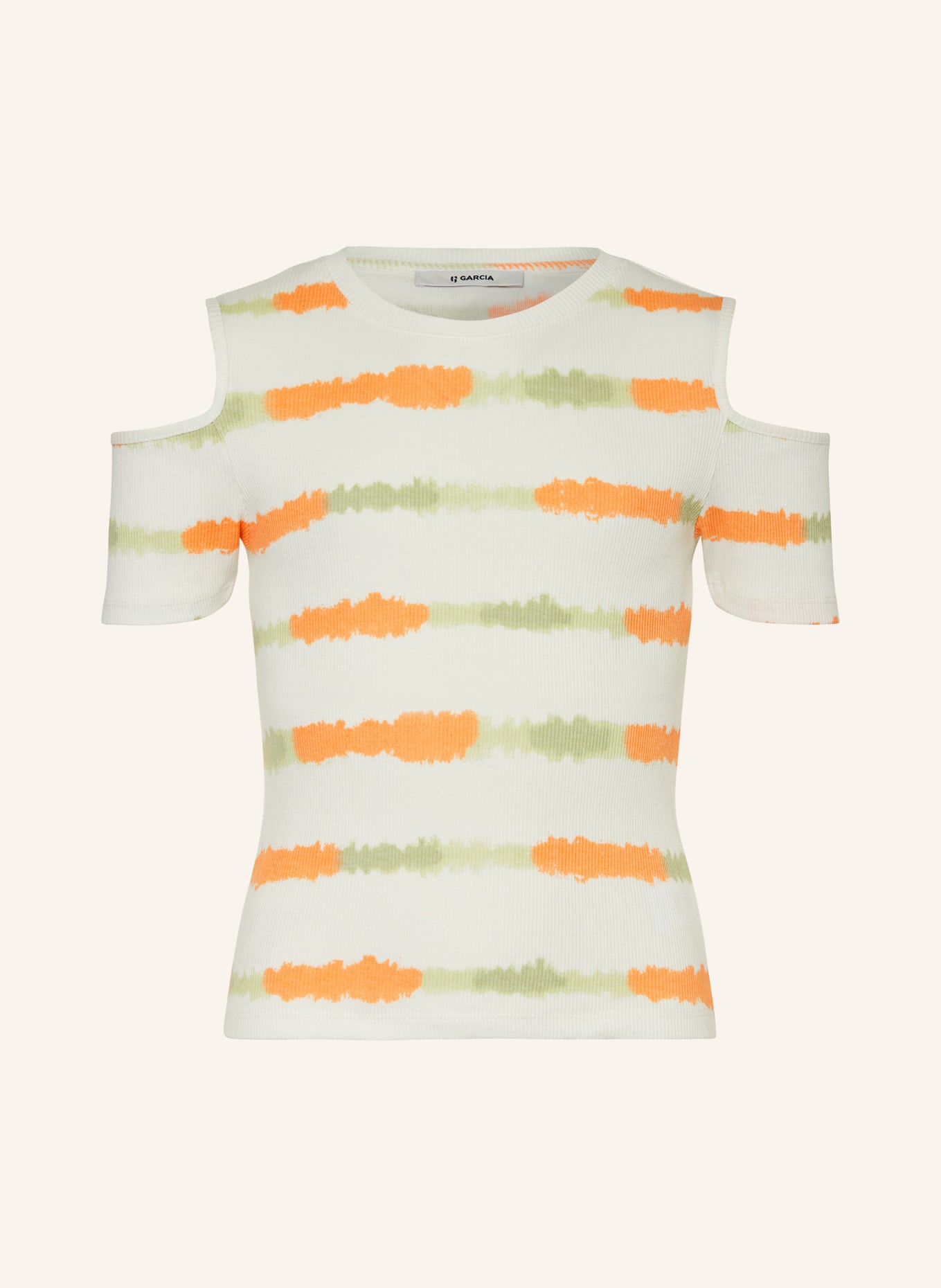 GARCIA Cold-Shoulder-Shirt, Farbe: WEISS/ ORANGE/ HELLGRÜN (Bild 1)