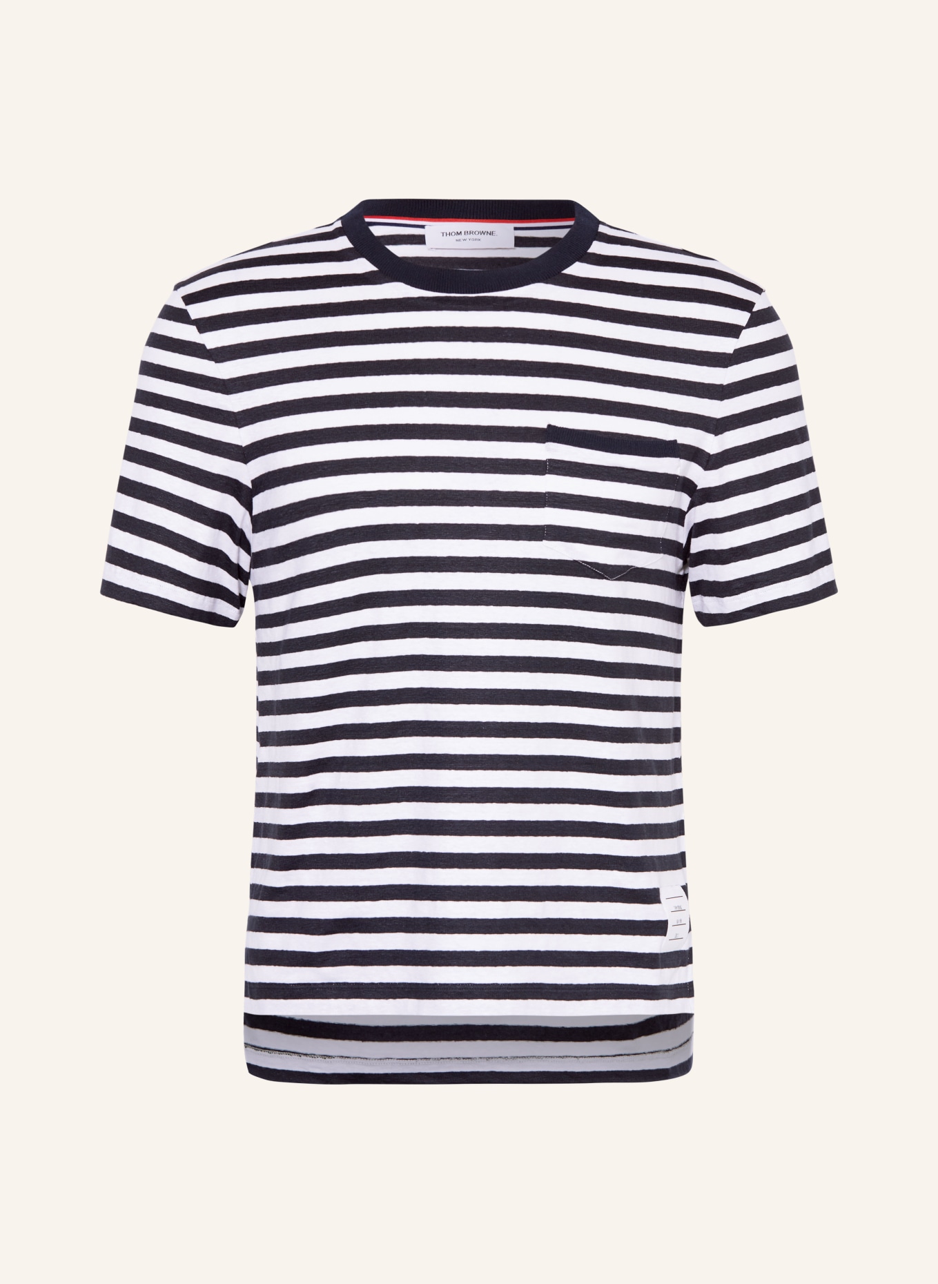 THOM BROWNE. T-shirt made of linen, Color: DARK BLUE/ WHITE (Image 1)