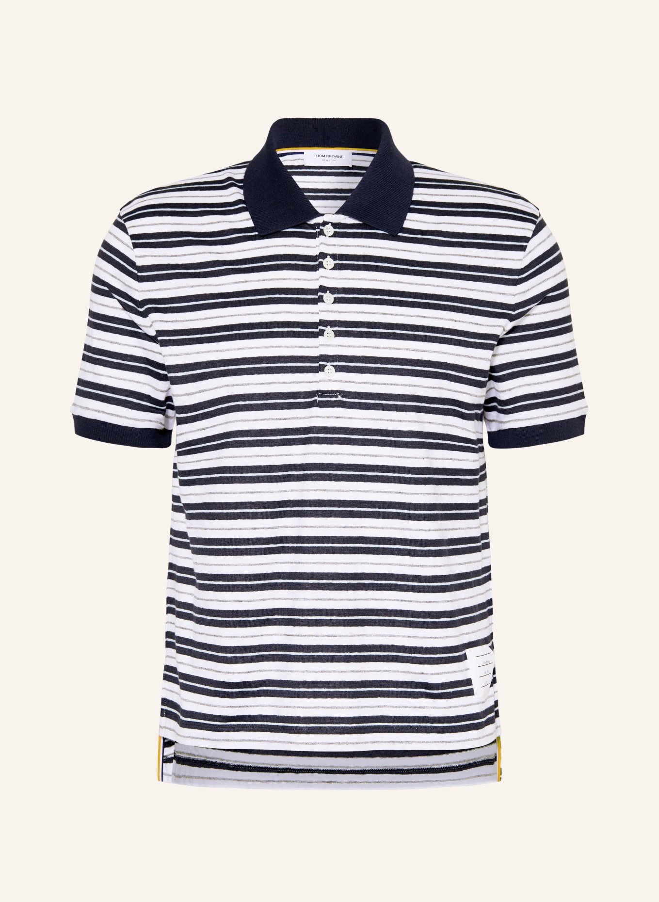 THOM BROWNE. Knit polo shirt made of linen, Color: DARK BLUE/ WHITE (Image 1)