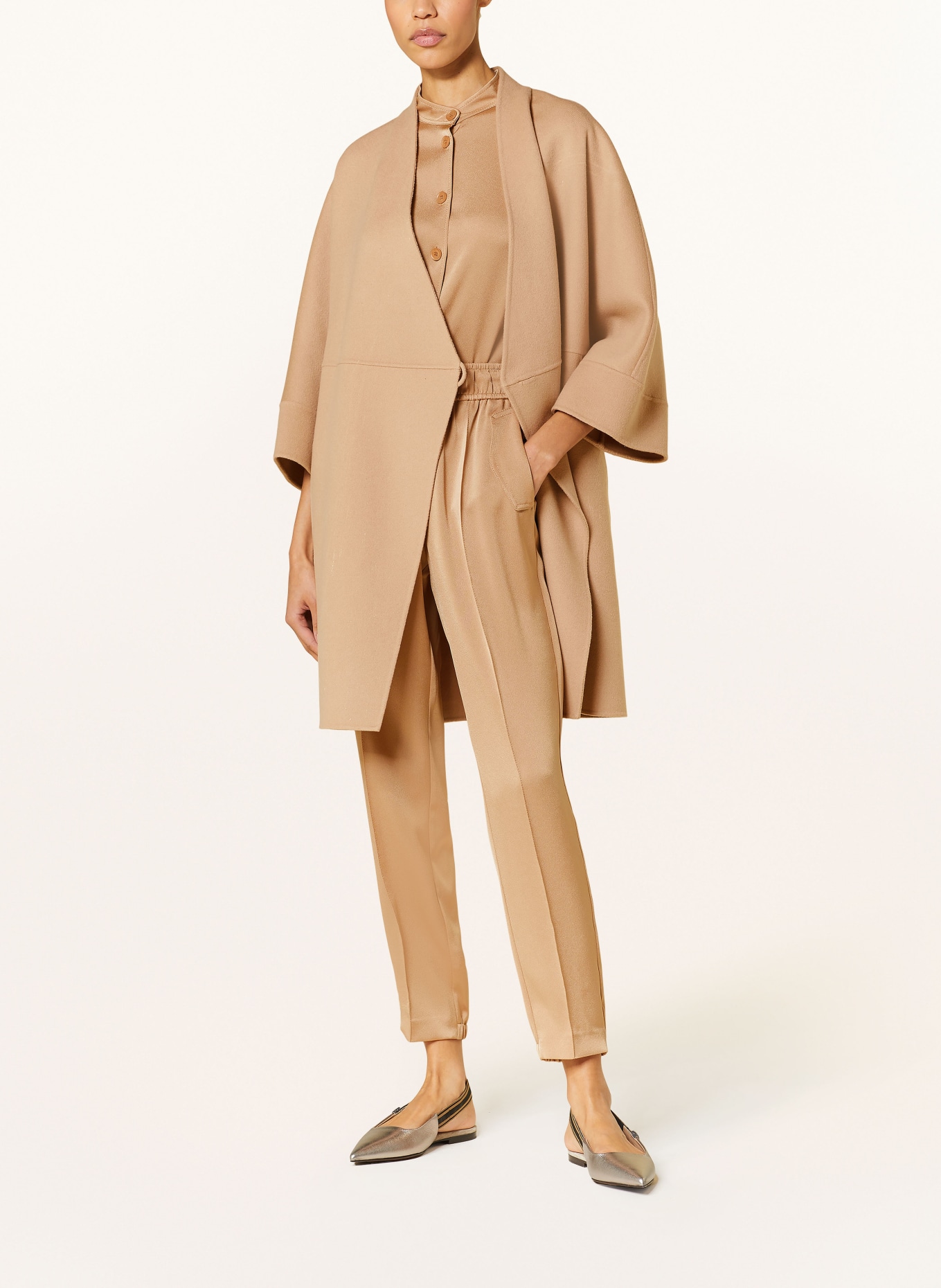 windsor. Wool coat with 3/4 sleeves, Color: LIGHT BROWN (Image 2)