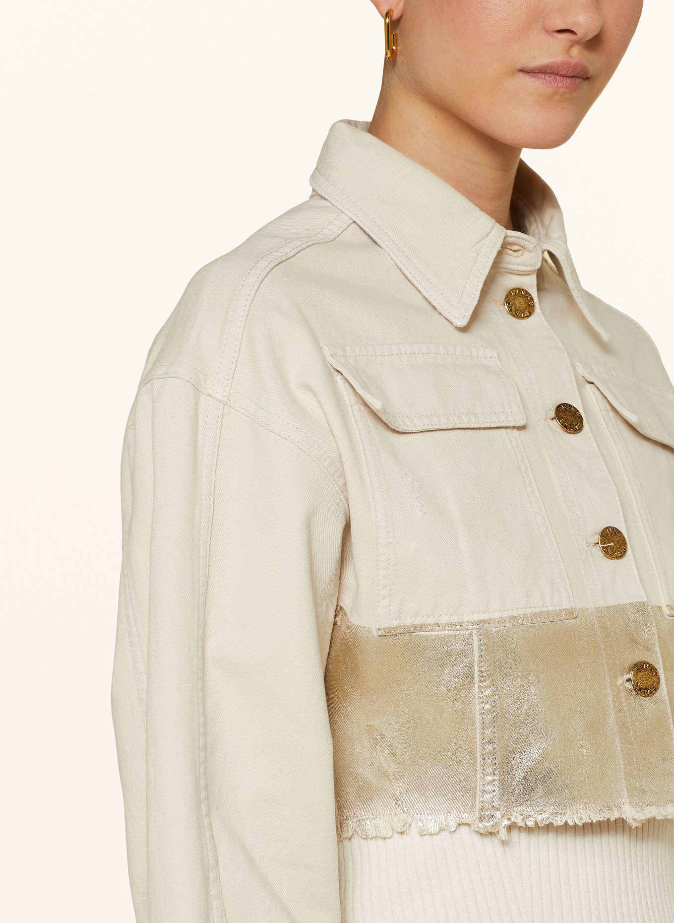 PINKO Cropped denim jacket AMPOLLINO, Color: BEIGE (Image 4)