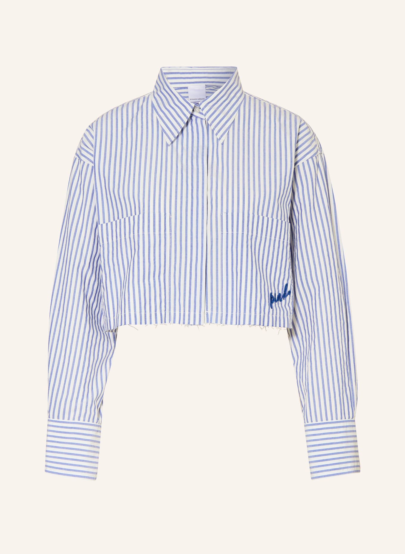 PINKO Cropped shirt blouse PERGUSA, Color: WHITE/ LIGHT BLUE (Image 1)
