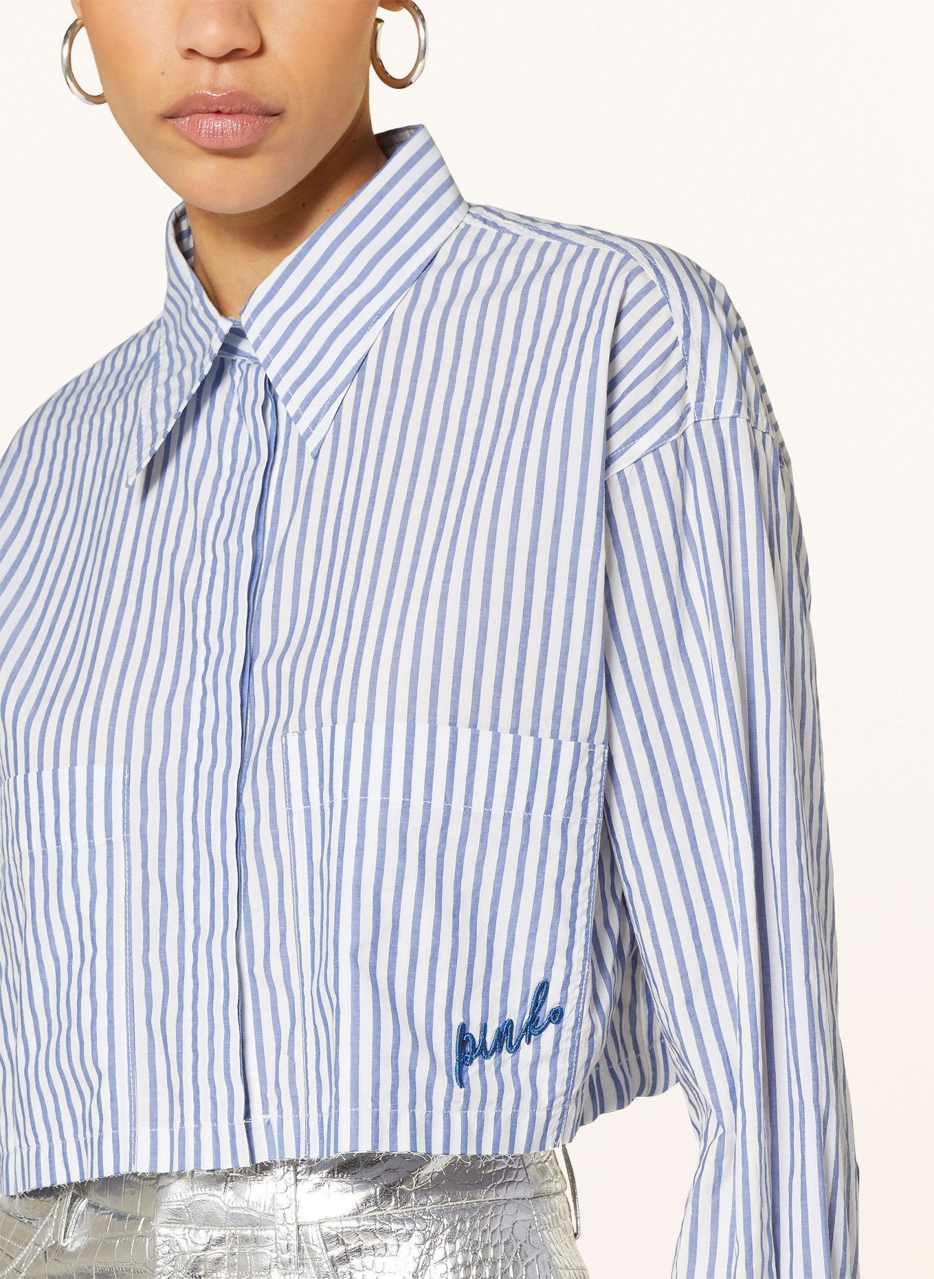 PINKO Cropped shirt blouse PERGUSA, Color: WHITE/ LIGHT BLUE (Image 4)