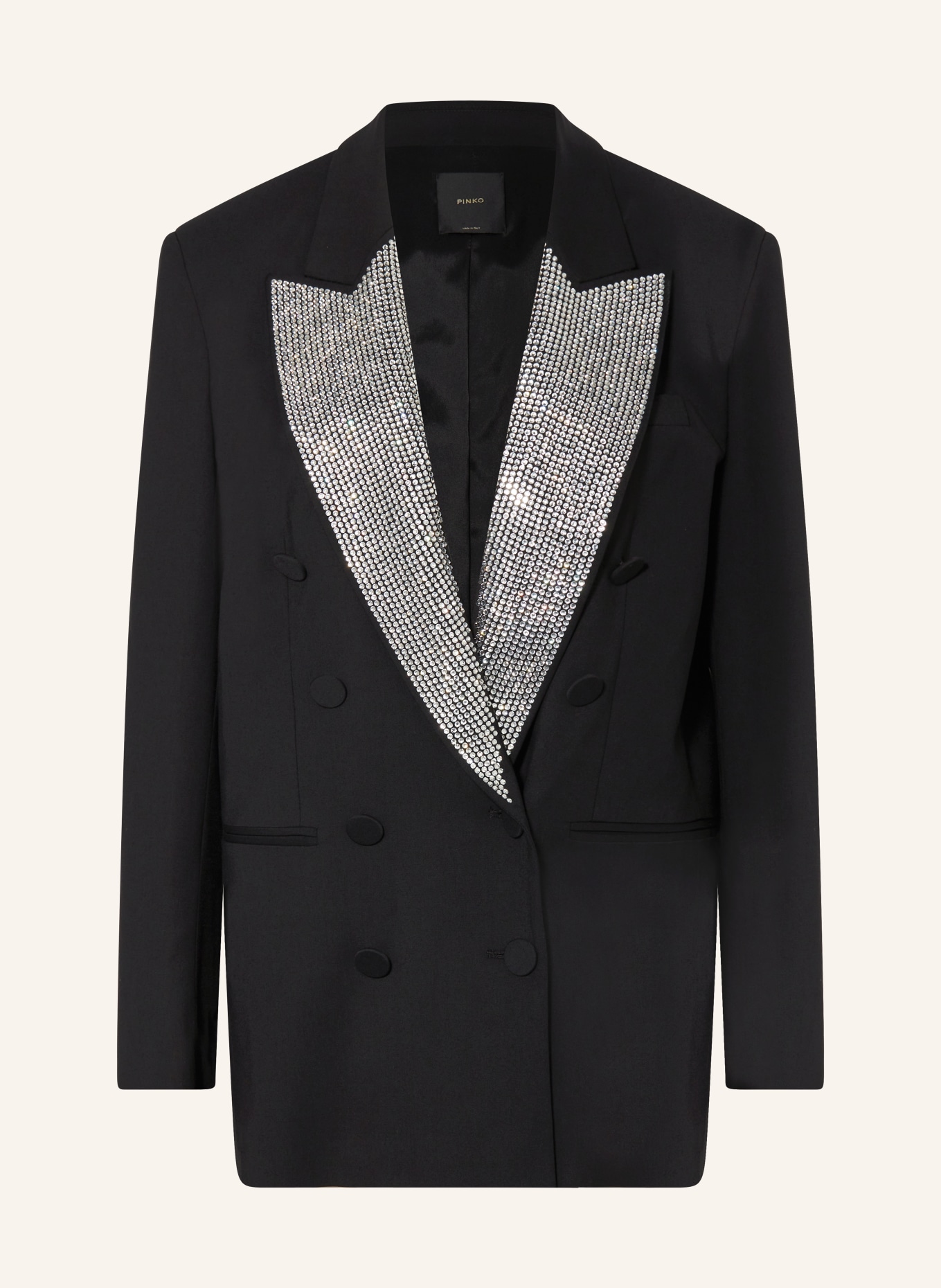 PINKO Long blazer MANDURIA with decorative gems, Color: BLACK/ SILVER (Image 1)