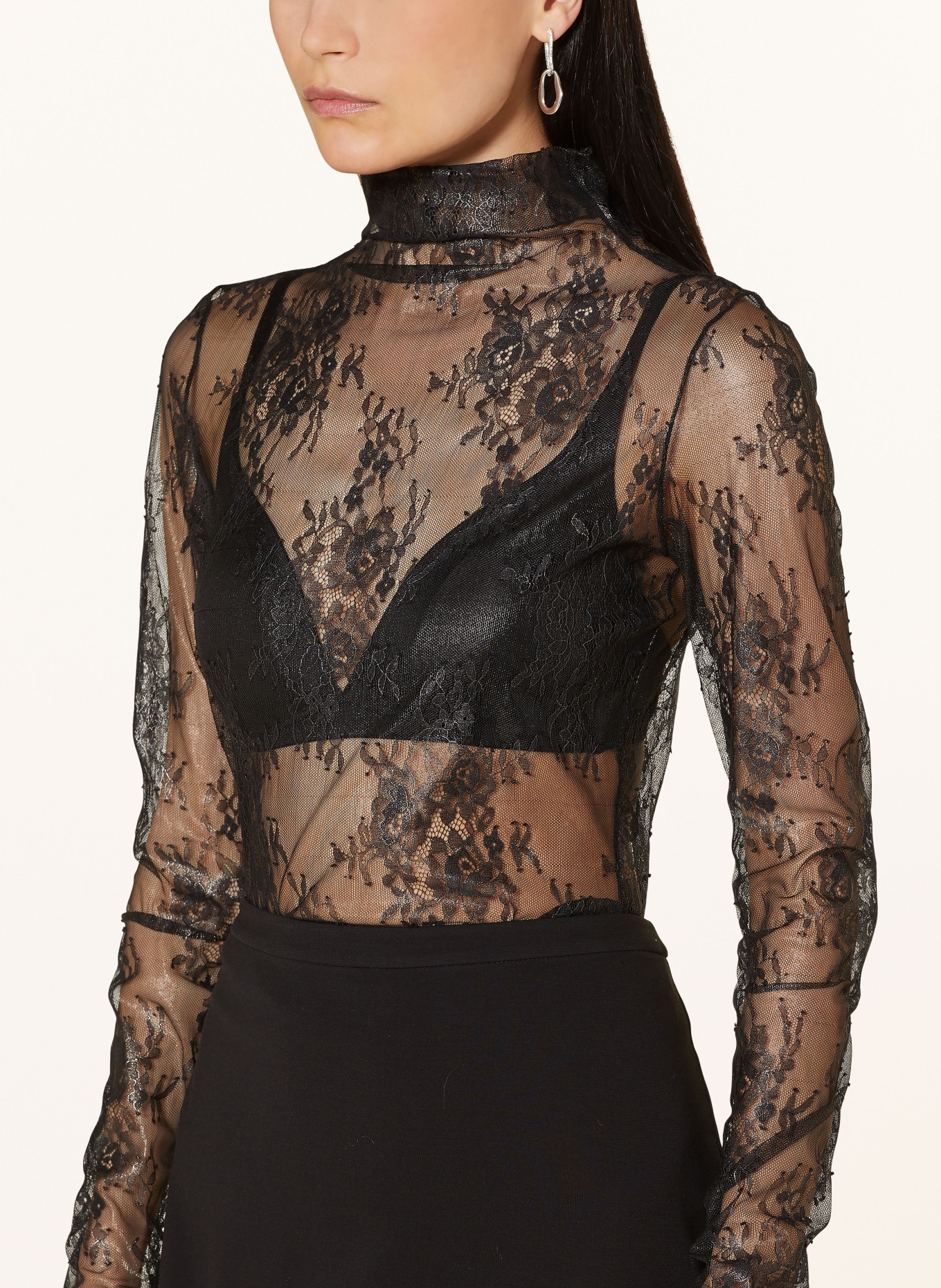 PINKO Shirt blouse made of lace, Color: BLACK/ SILVER (Image 4)