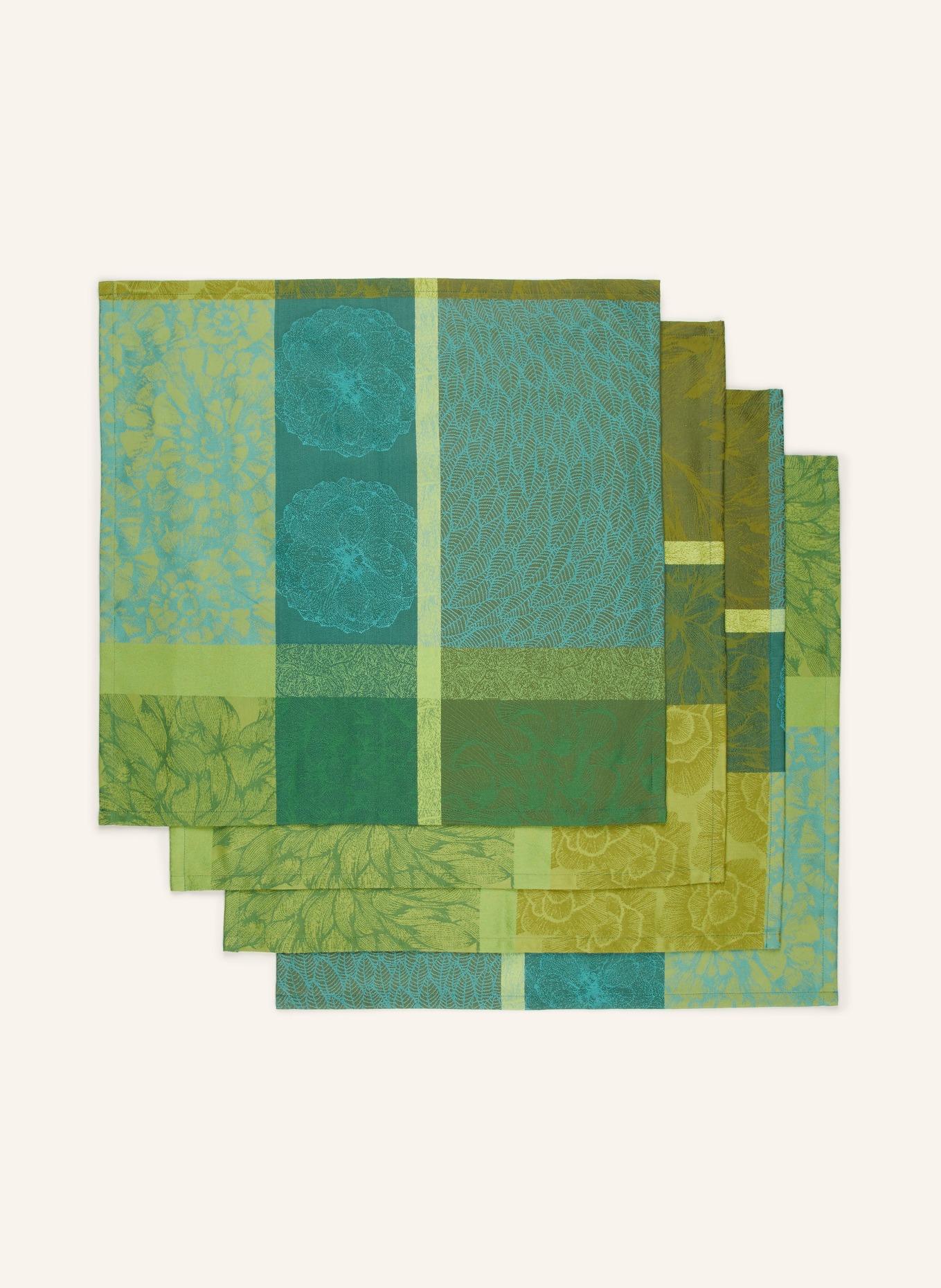 GARNIER-THIEBAUT Set of 4 cloth napkins MILLE PETALES, Color: GREEN/ TEAL/ LIGHT GREEN (Image 1)