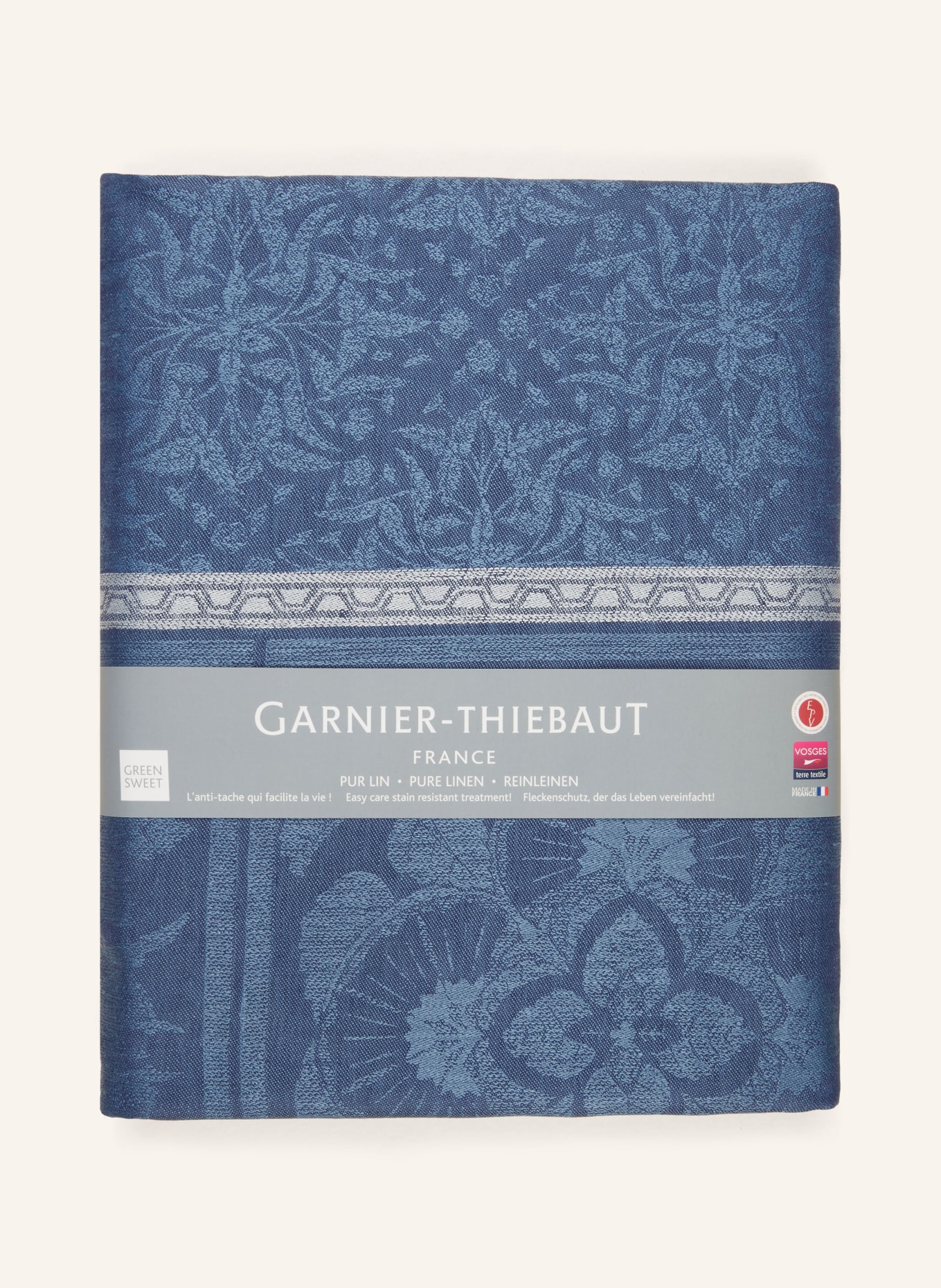 GARNIER-THIEBAUT Table cloth HARMONIE made of linen, Color: DARK BLUE/ LIGHT GRAY (Image 3)