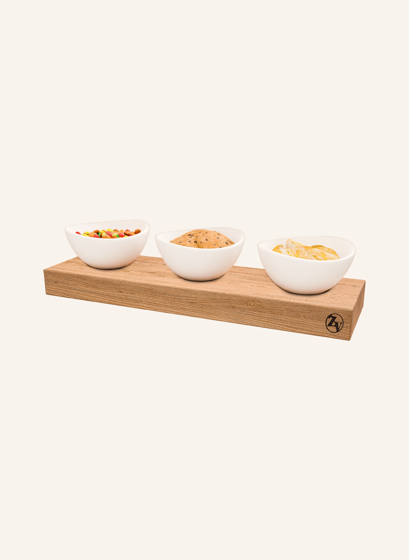 zavei 3er-Set Servierschalen BLACK OAK TRAY: BRAUN / WEISS