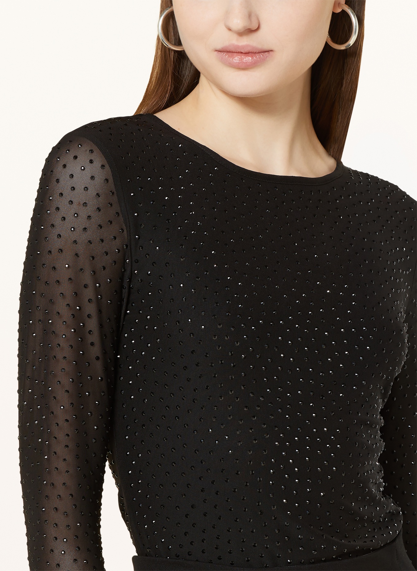 NEO NOIR Long sleeve shirt BASIRA in mesh with decorative gems, Color: BLACK (Image 4)