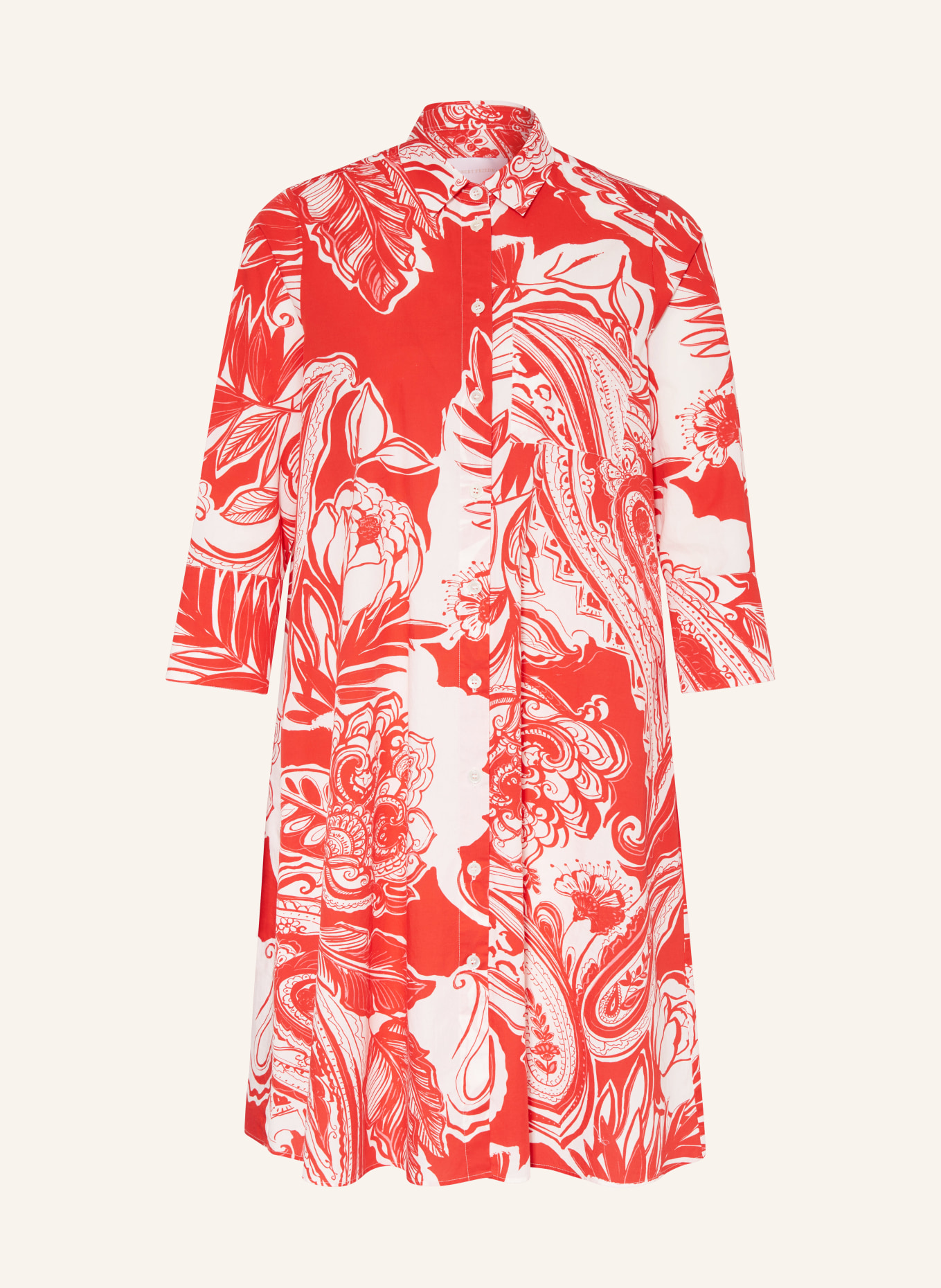 ROBERT FRIEDMAN Hemdblusenkleid mit 3/4-Arm: ROT / WEISS