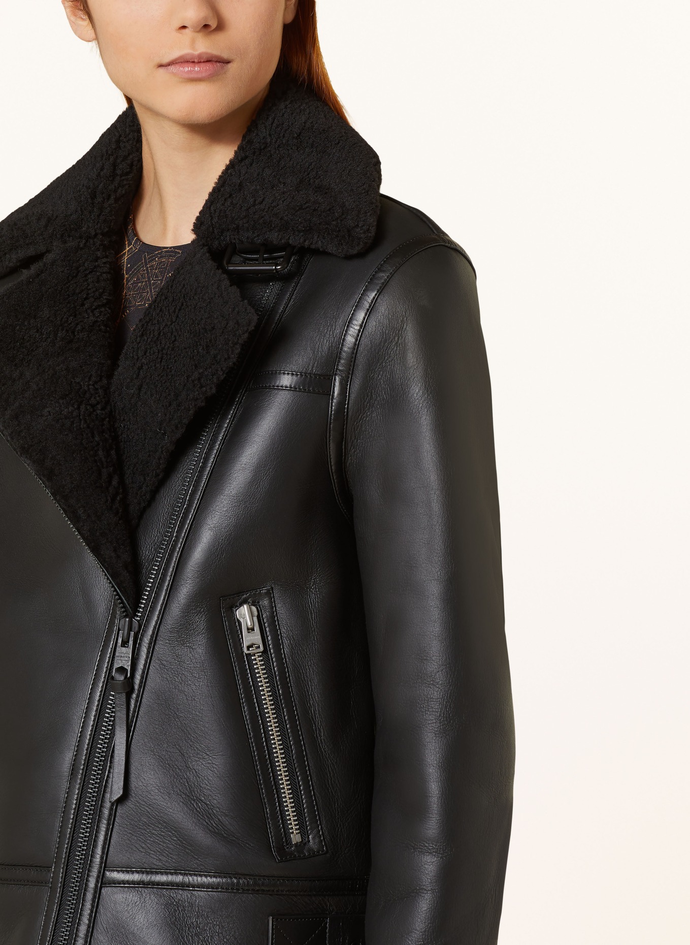 ALLSAINTS Leather jacket SOLA with real fur in black