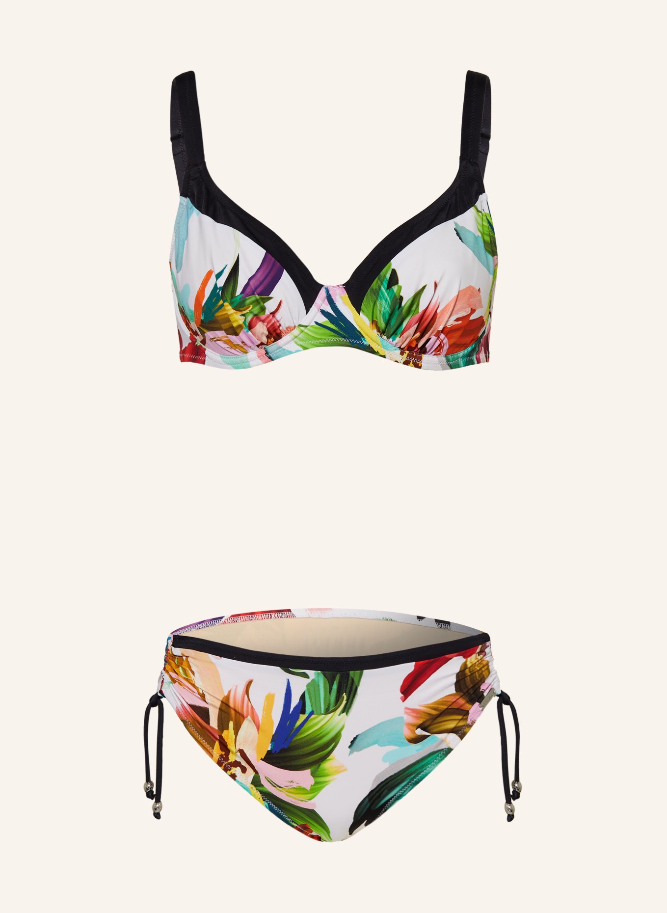Charmline Bügel-Bikini FLORAL RAINBOWS, Farbe: WEISS/ SCHWARZ/ GRÜN (Bild 1)