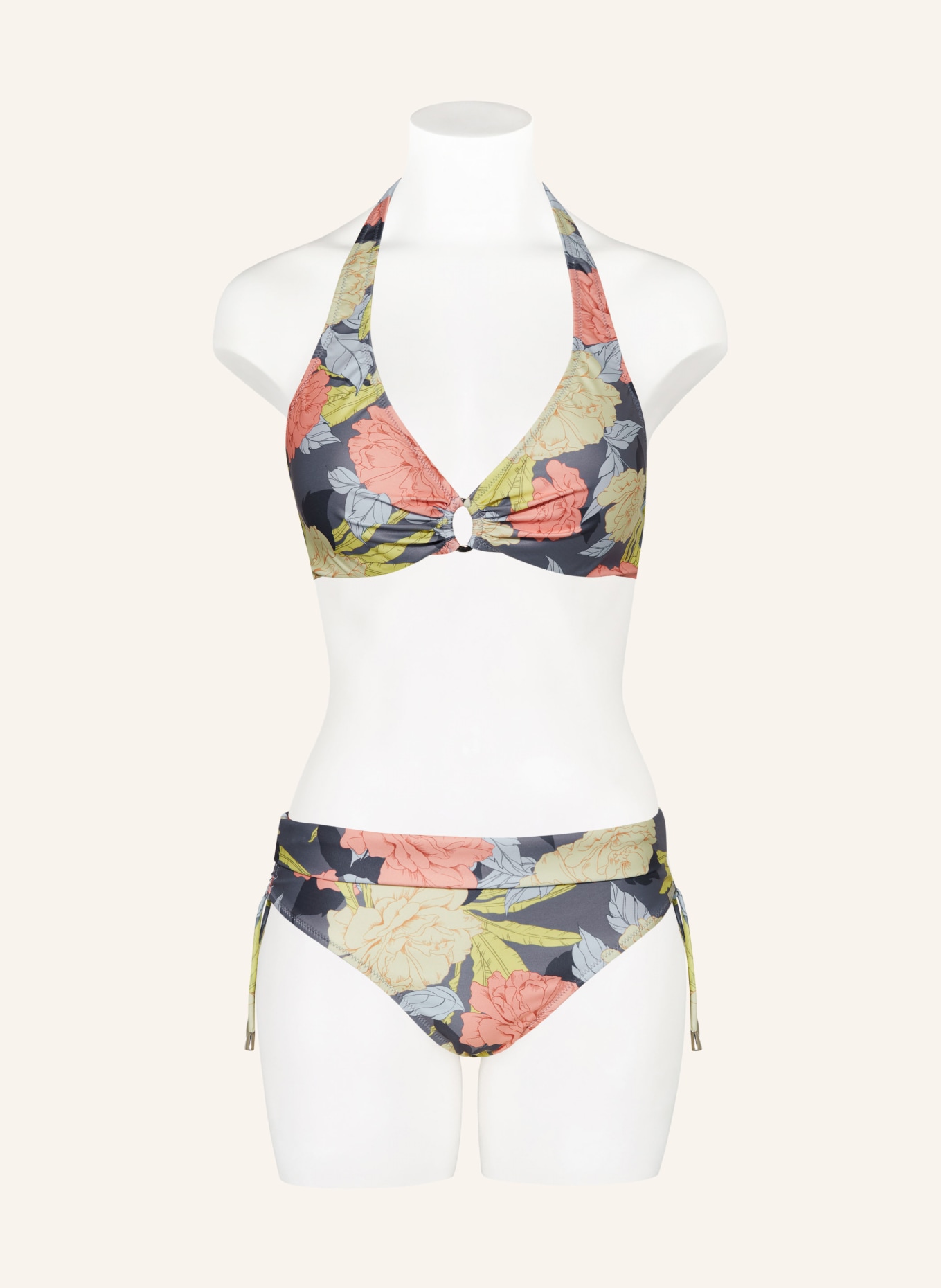 Lidea Halter neck bikini top FLOWER NOSTALGIA, Color: GRAY/ YELLOW/ ORANGE (Image 2)
